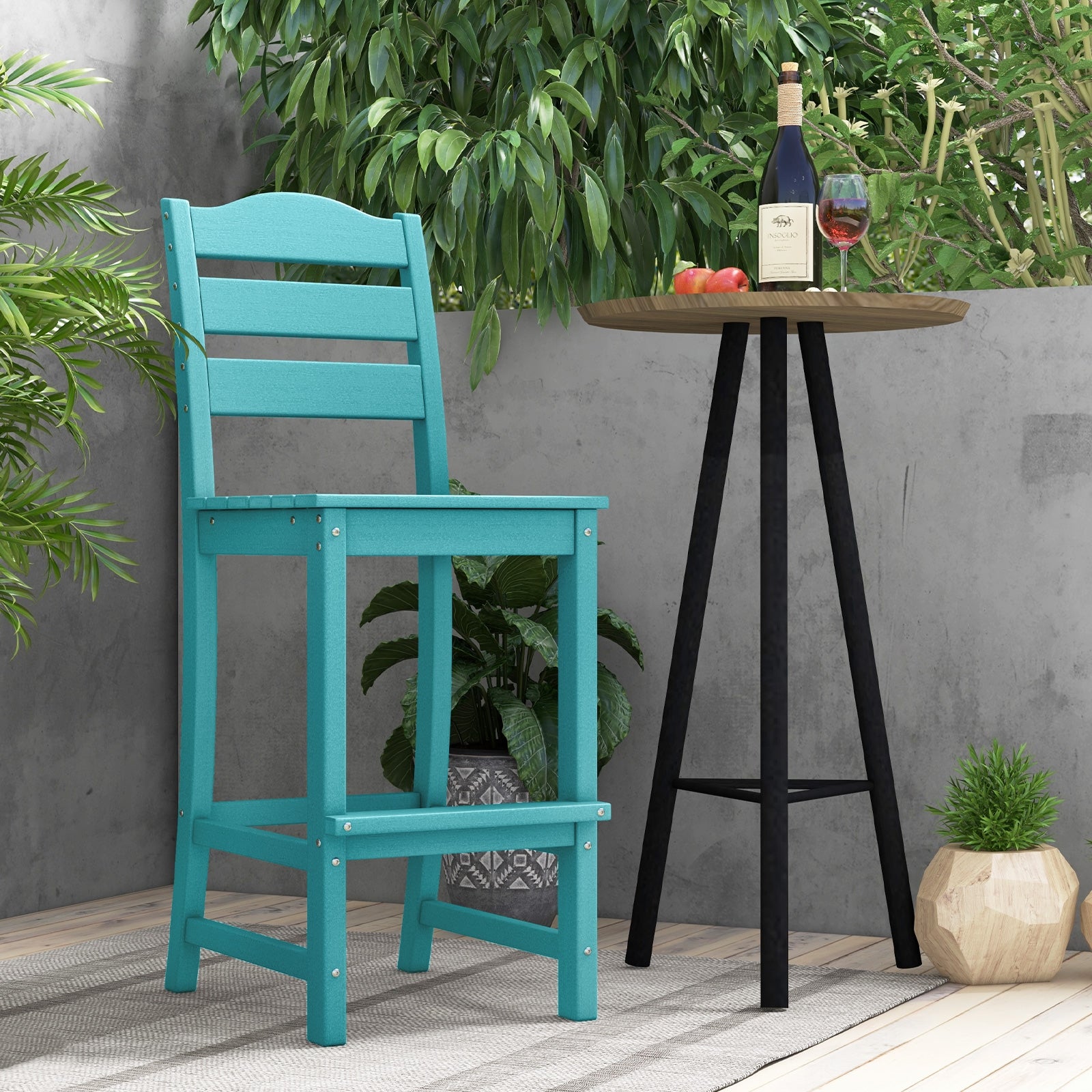30 Inches Counter Height HDPE Bar Stool with Backrest and Footrest, Turquoise Patio Bar Furniture at Gallery Canada