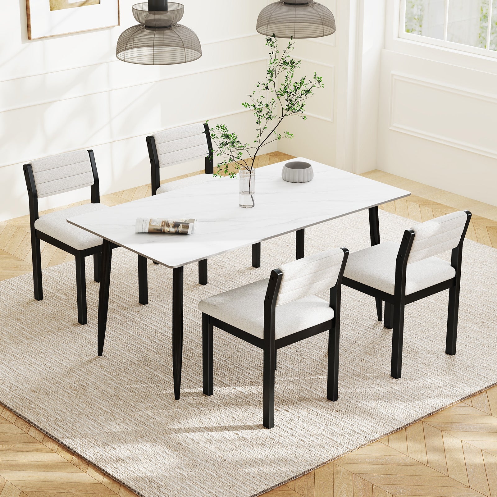 Set of 2 Dining Chairs Sherpa Upholstered Armless Chair with Wood Frame, White Dining Chairs at Gallery Canada