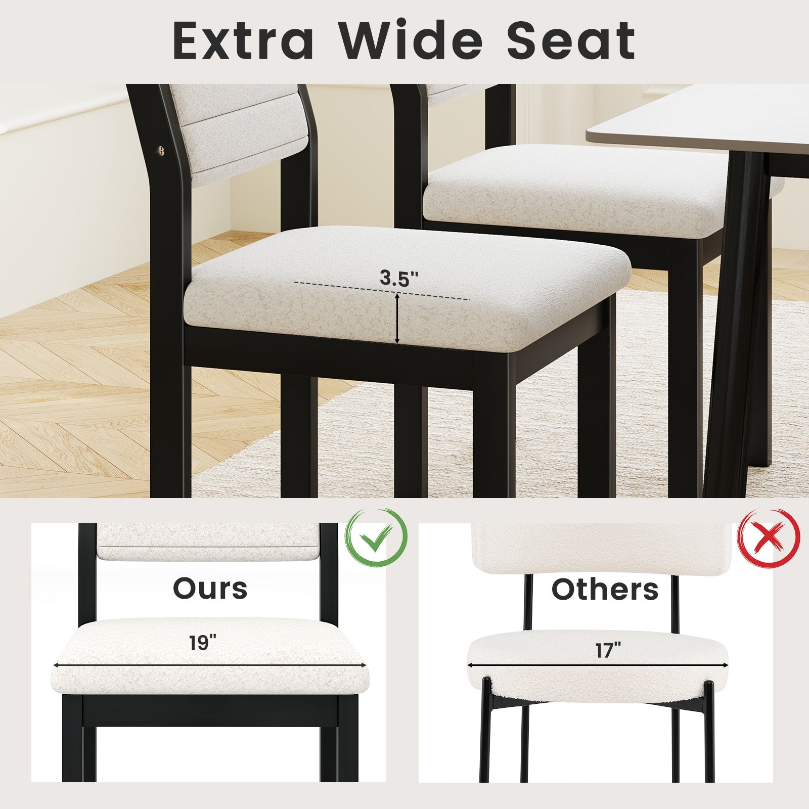 Set of 2 Dining Chairs Sherpa Upholstered Armless Chair with Wood Frame, White Dining Chairs at Gallery Canada
