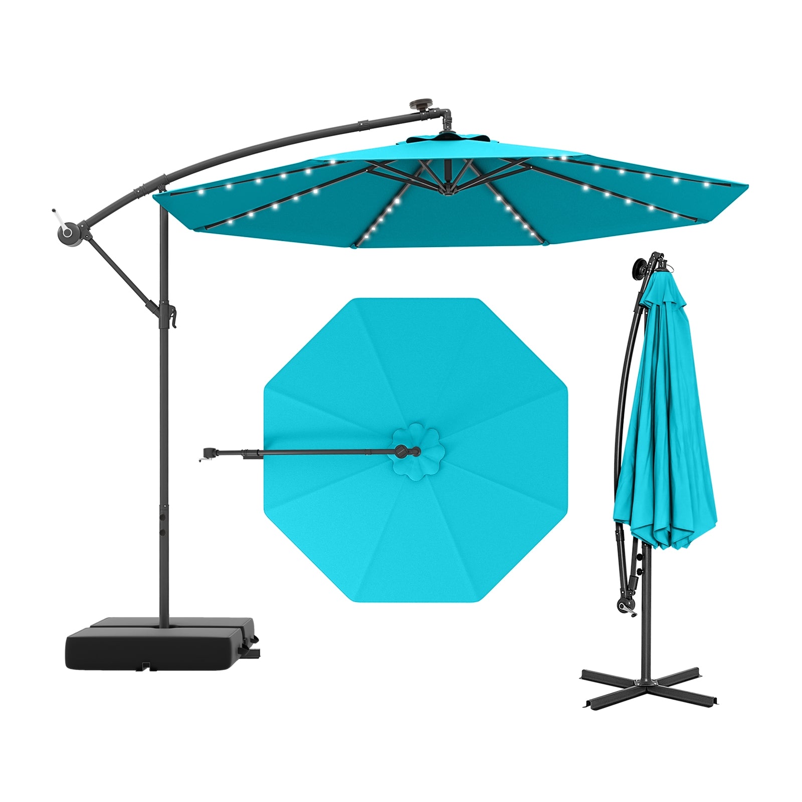 10 Ft Patio Umbrella Offset Cantilever Umbrella with 40 Solar Powered Lights, Turquoise Outdoor Umbrellas Turquoise at Gallery Canada