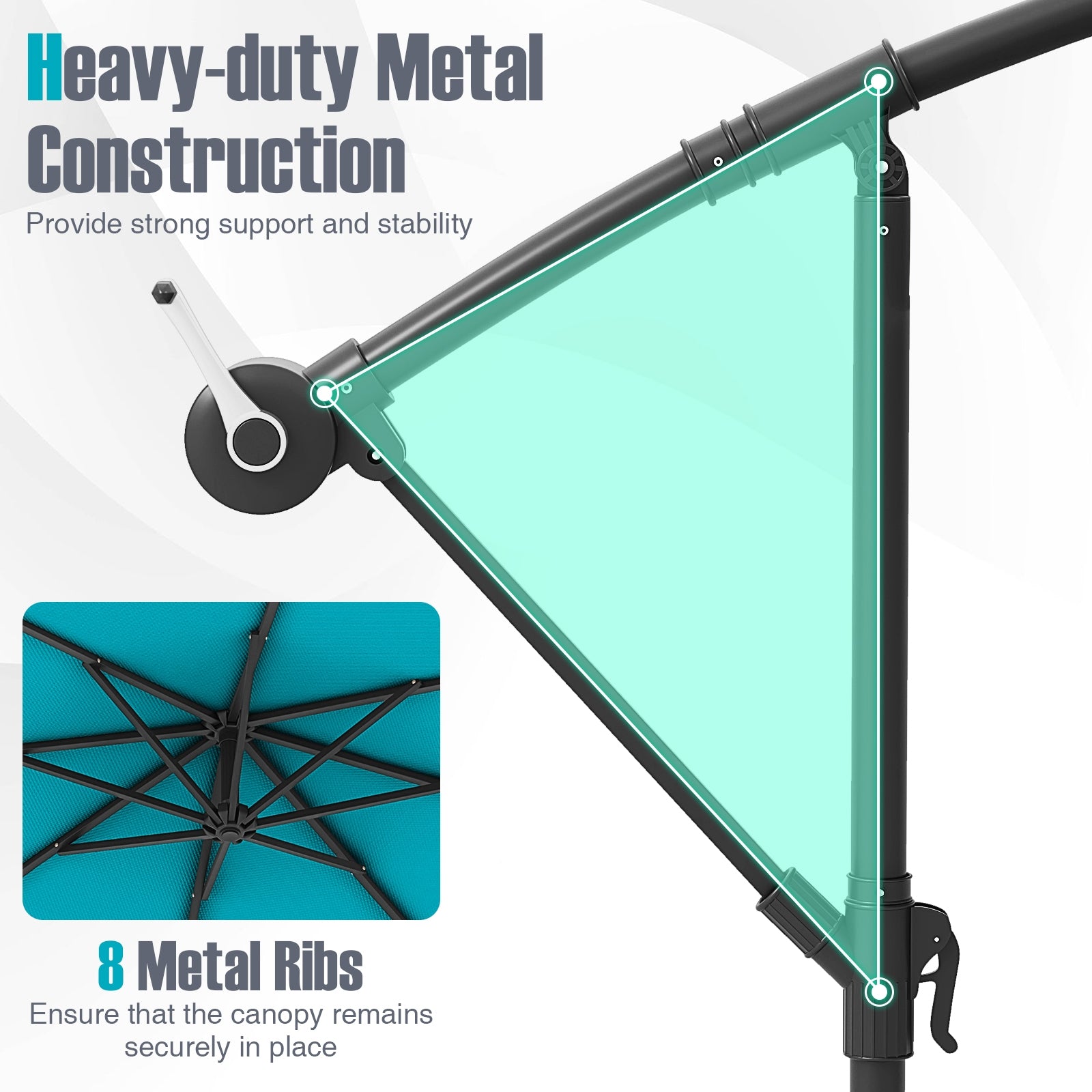 10 Ft Patio Umbrella Offset Cantilever Umbrella with 40 Solar Powered Lights, Turquoise Outdoor Umbrellas at Gallery Canada