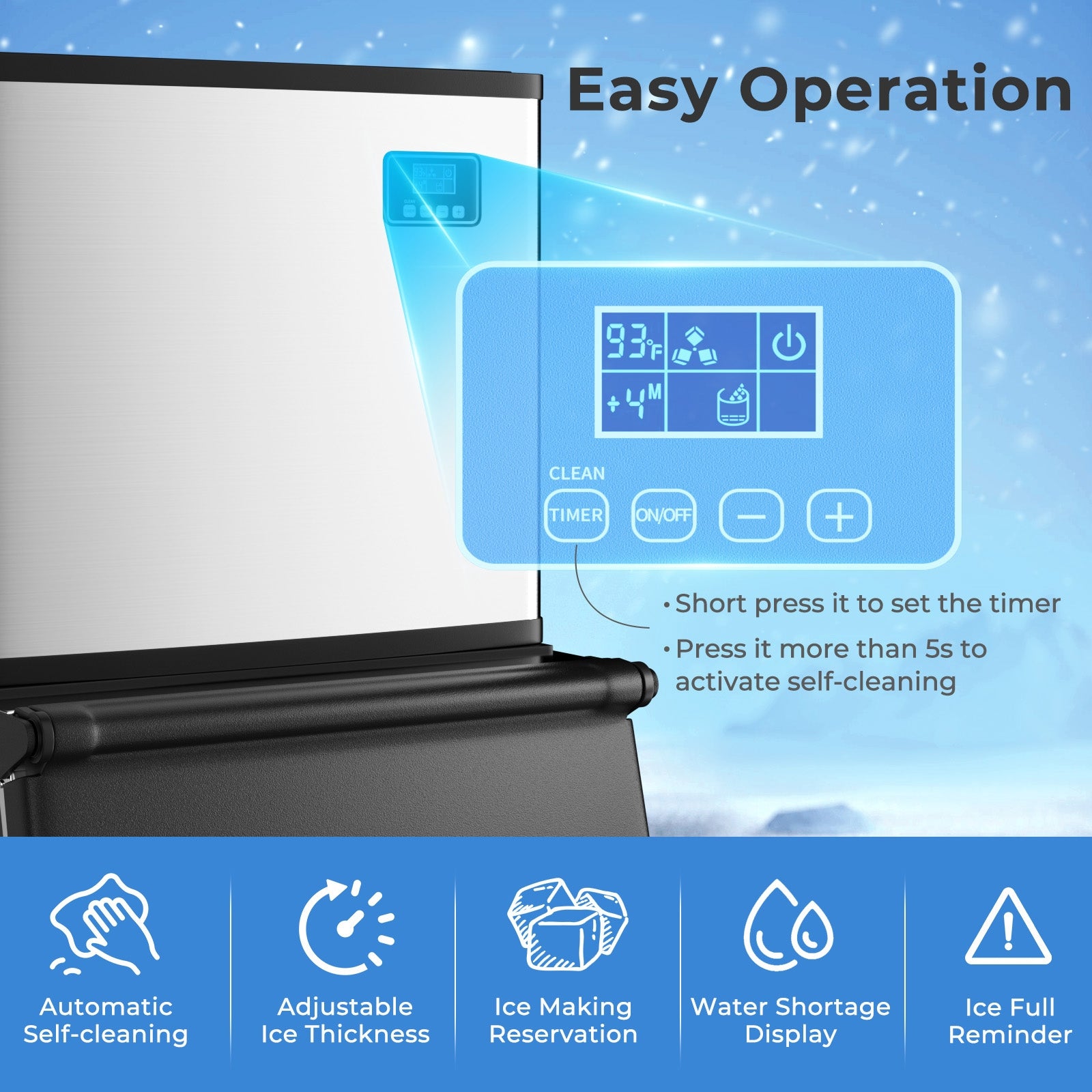 Commercial Ice Maker Machine 418 LBS/24H with 200 LBS Storage Bin, Silver Ice Makers at Gallery Canada