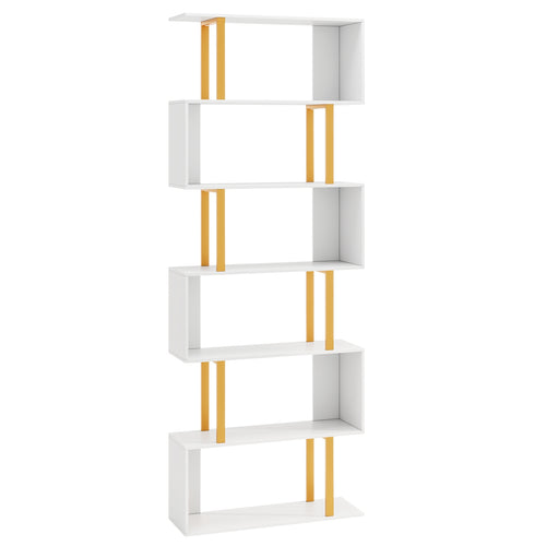 5-Tier/6-Tier Geometric Bookcase with Metal Frame and Anti-tipping Kits-6-Tier, White
