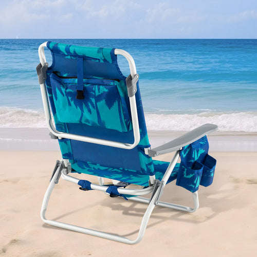 2 Pieces Folding Backpack Beach Chair with Pillow, Peacock Blue