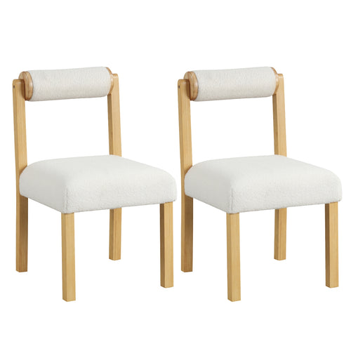 Wooden Dining Chair with Rubber Wood Frame and Cylinder Back Set of 2, White