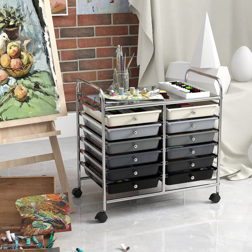 12 Drawers Rolling Storage Cart for Home and Office-Gradient Grey, Gradient Gray