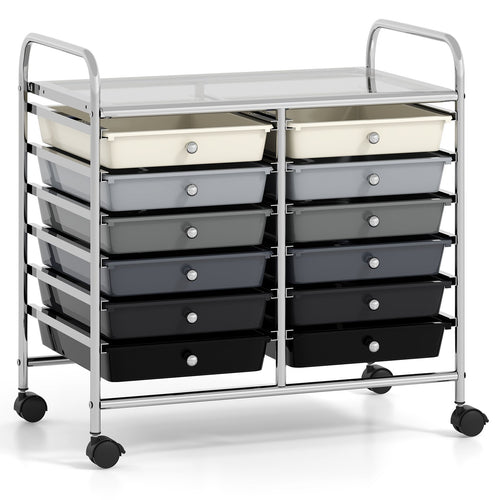 12 Drawers Rolling Storage Cart for Home and Office-Gradient Grey, Gradient Gray