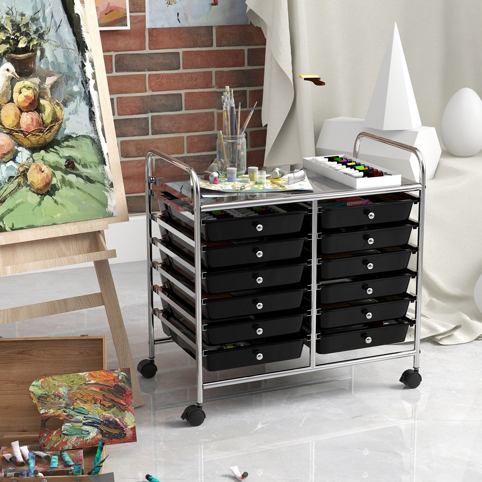 12 Drawers Rolling Storage Cart for Home and Office, Black File Cabinets at Gallery Canada