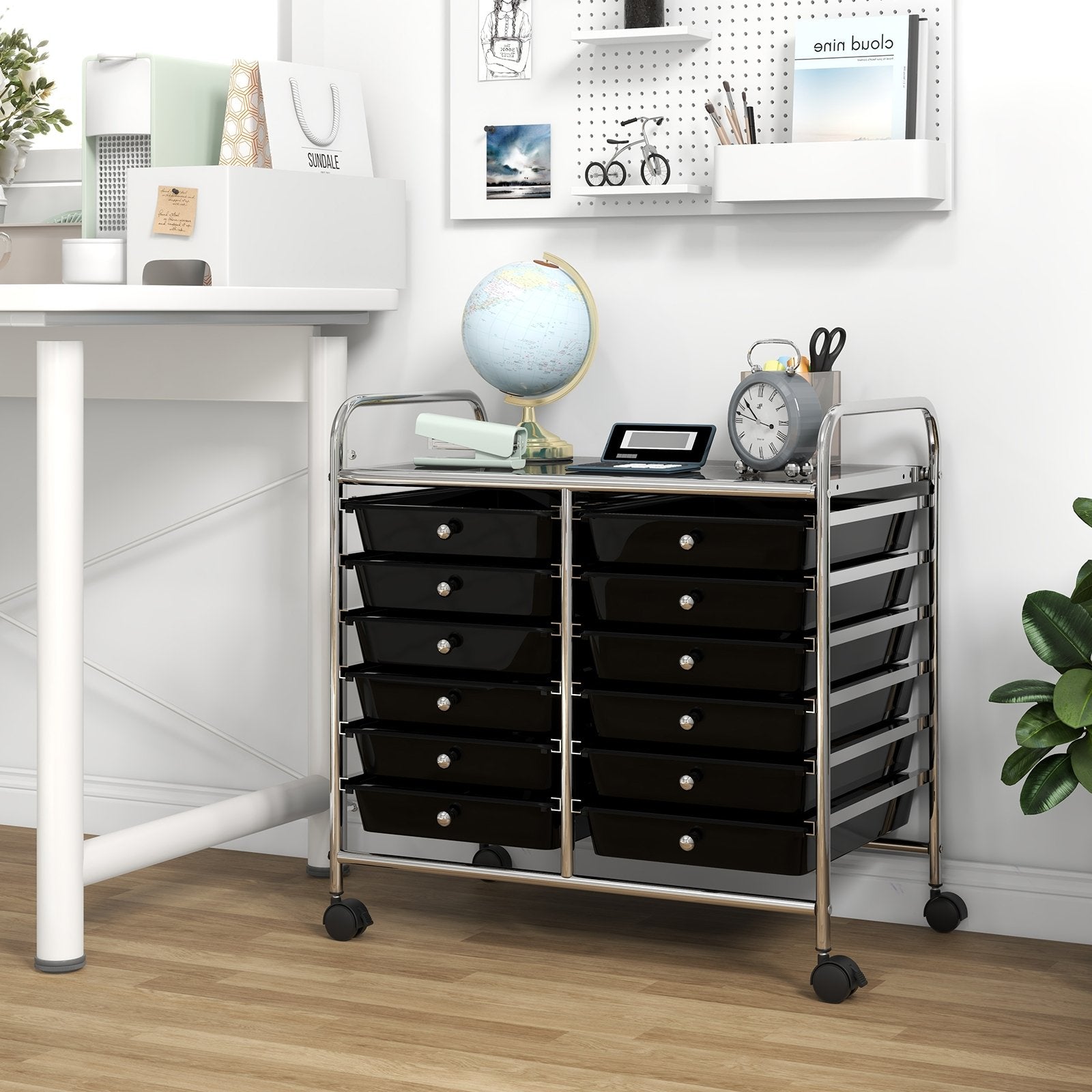 12 Drawers Rolling Storage Cart for Home and Office, Black File Cabinets at Gallery Canada