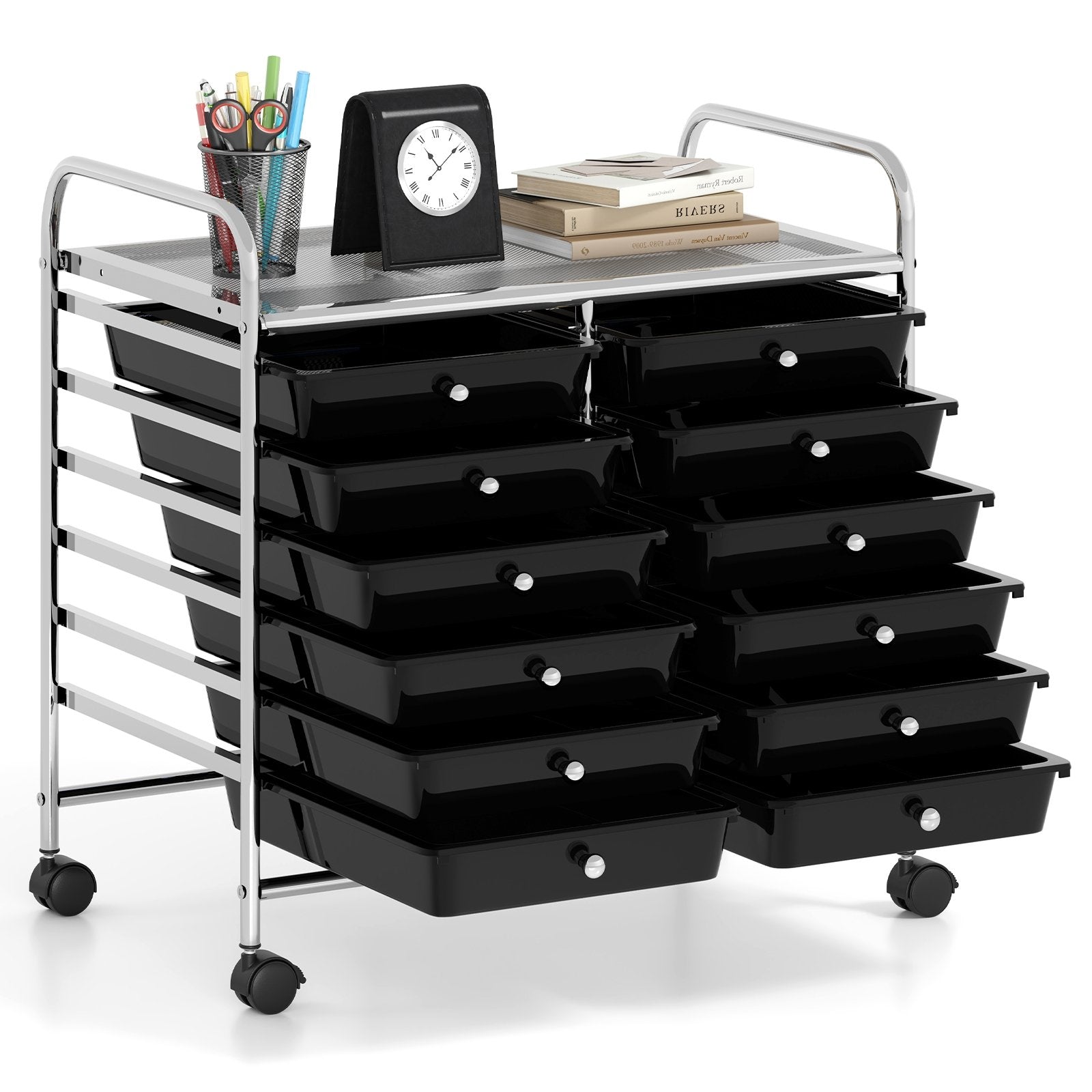 12 Drawers Rolling Storage Cart for Home and Office, Black File Cabinets at Gallery Canada