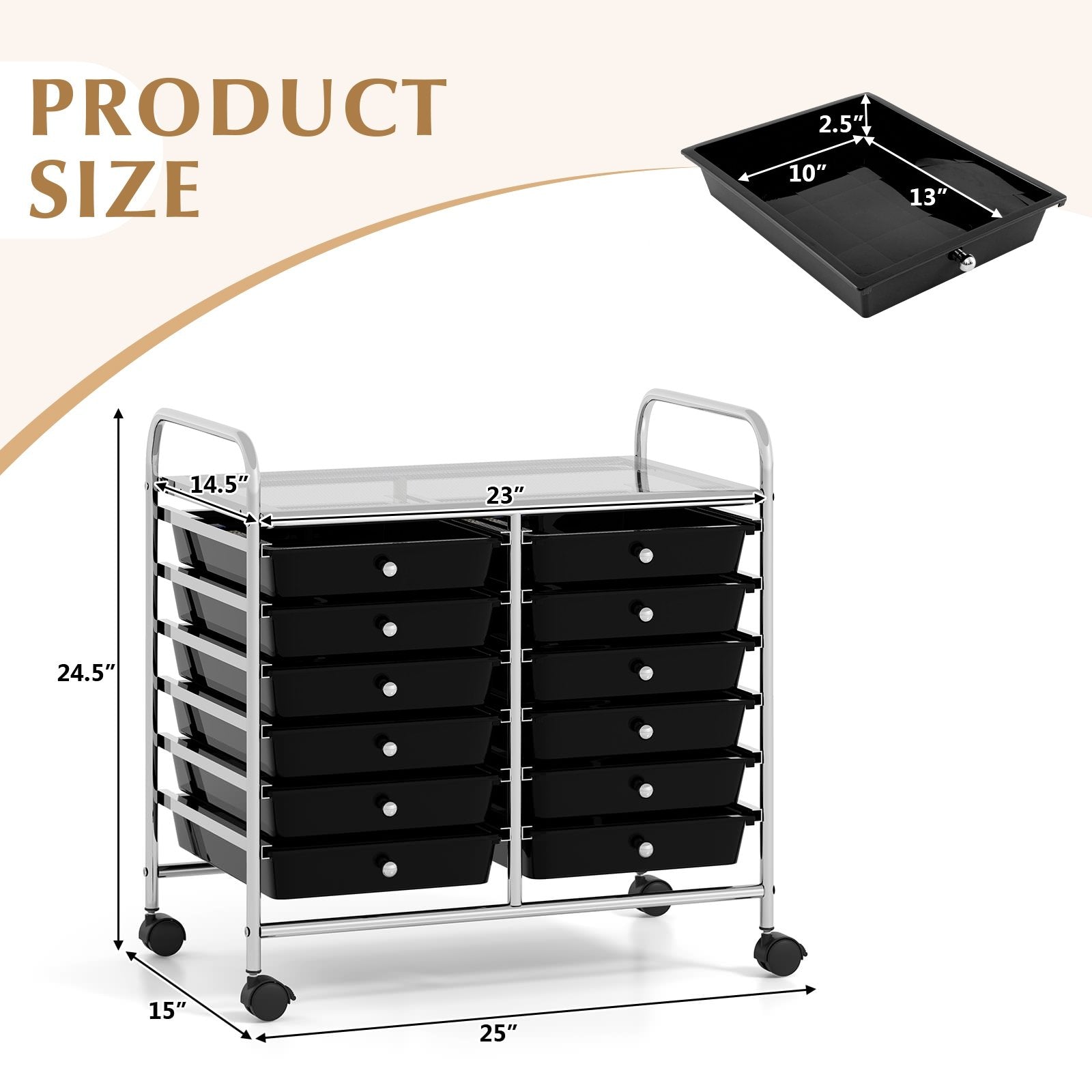12 Drawers Rolling Storage Cart for Home and Office, Black File Cabinets at Gallery Canada