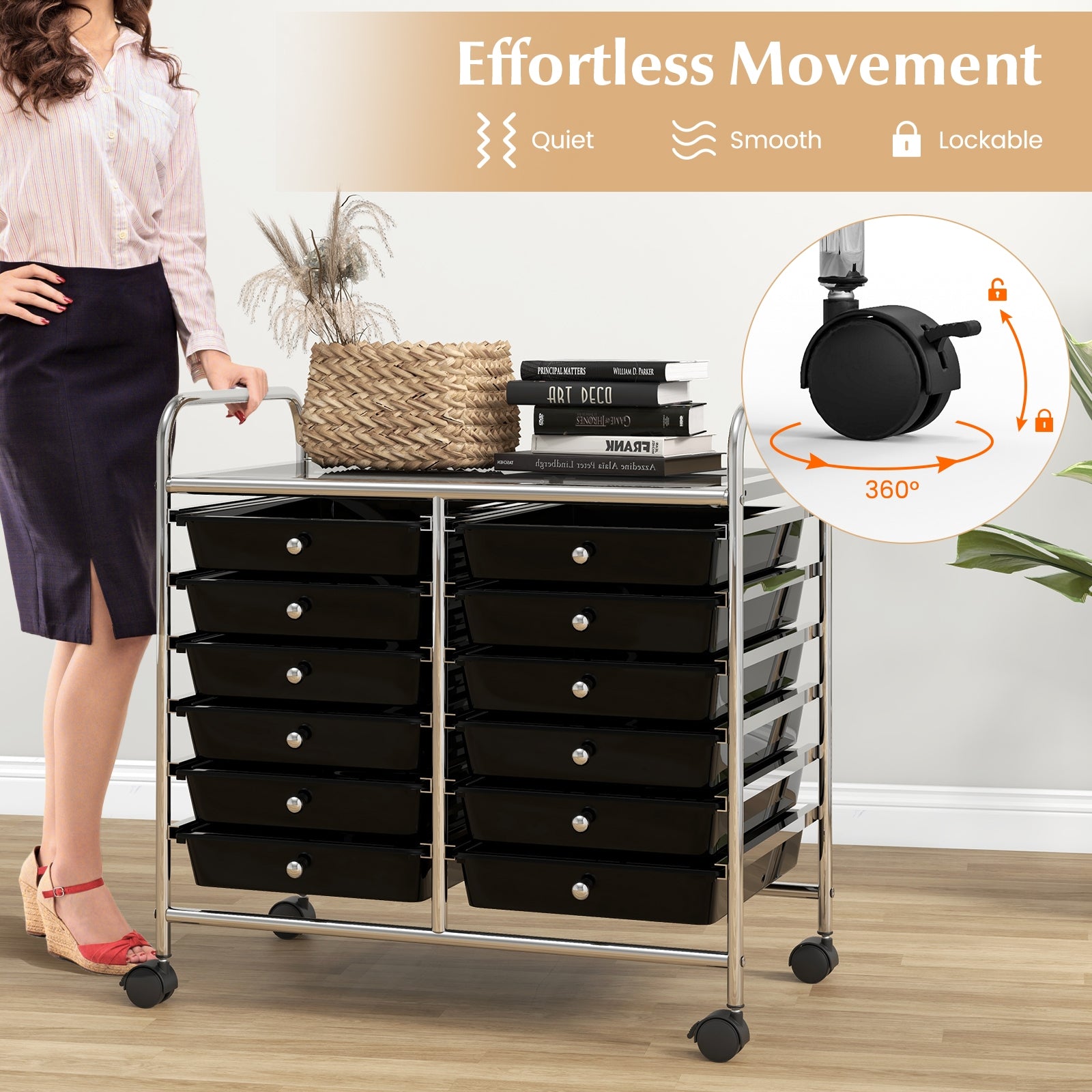 12 Drawers Rolling Storage Cart for Home and Office, Black File Cabinets at Gallery Canada