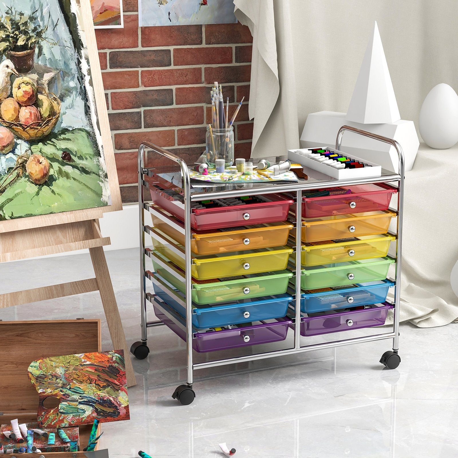 12 Drawers Rolling Storage Cart for Home and Office, Transparent Multicolor File Cabinets at Gallery Canada