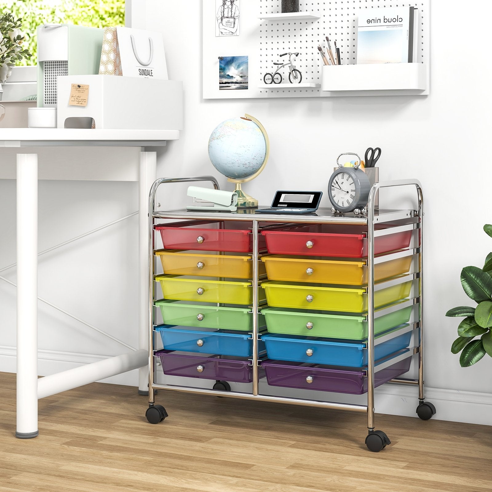 12 Drawers Rolling Storage Cart for Home and Office, Transparent Multicolor File Cabinets at Gallery Canada