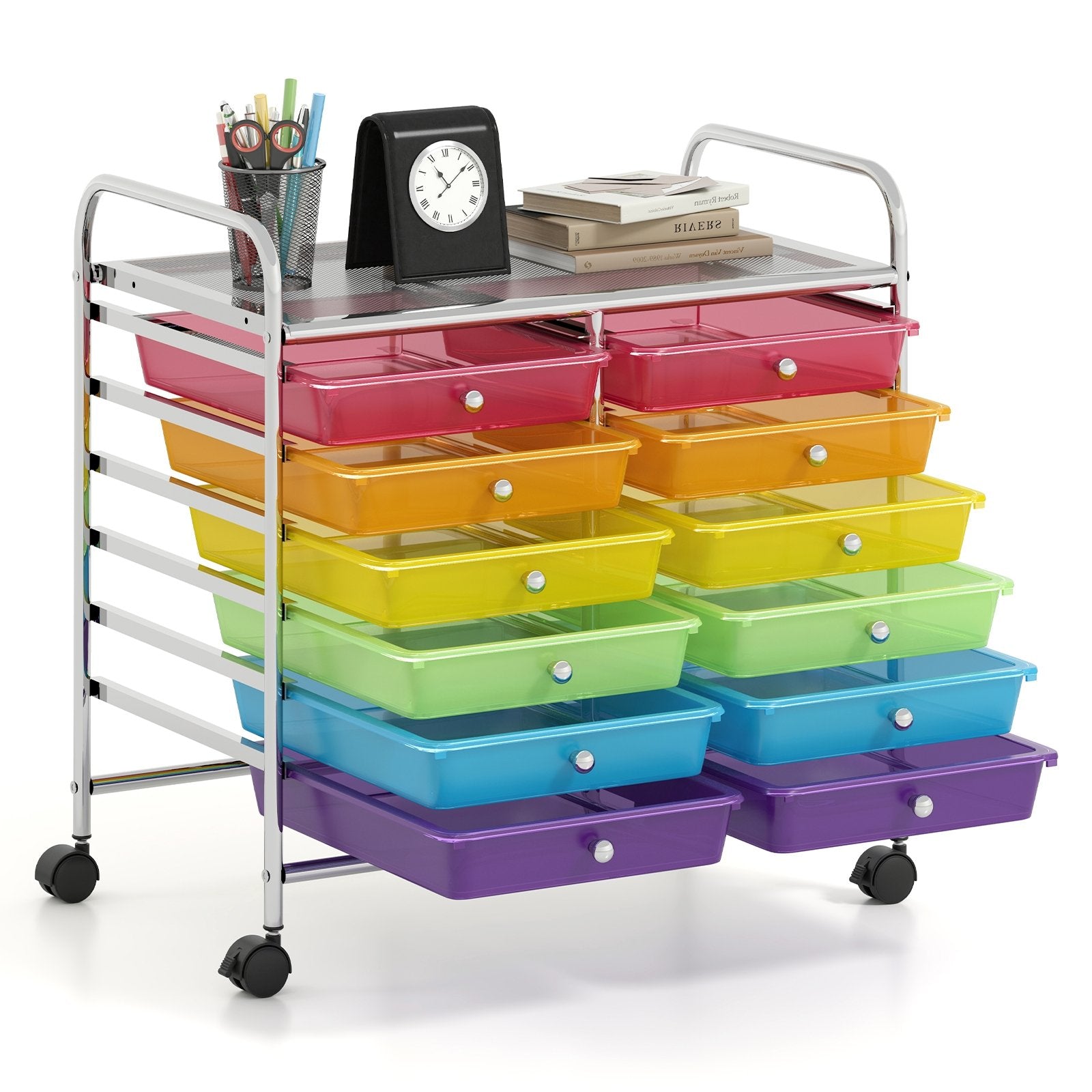 12 Drawers Rolling Storage Cart for Home and Office, Transparent Multicolor File Cabinets at Gallery Canada