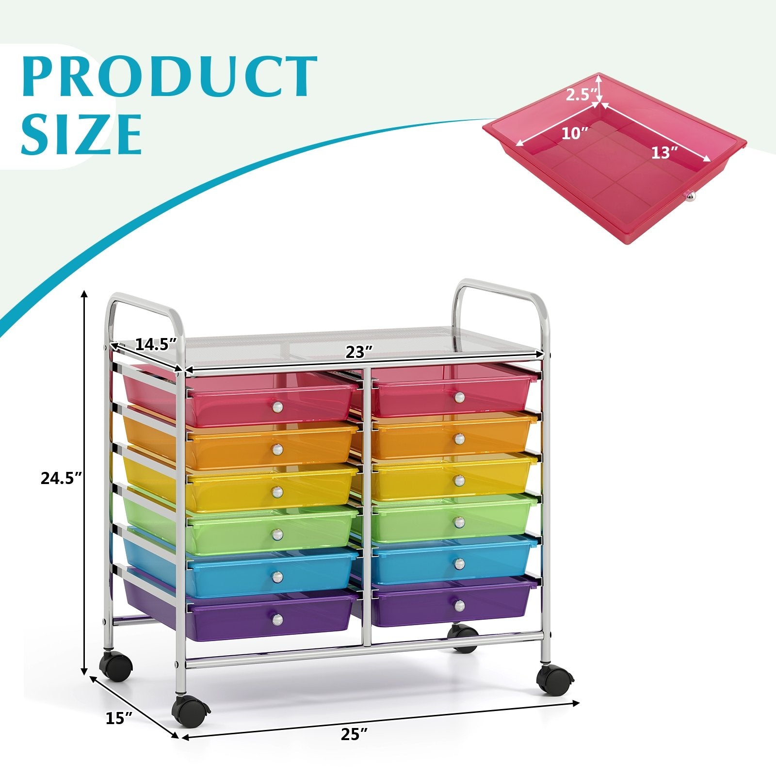 12 Drawers Rolling Storage Cart for Home and Office, Transparent Multicolor File Cabinets at Gallery Canada