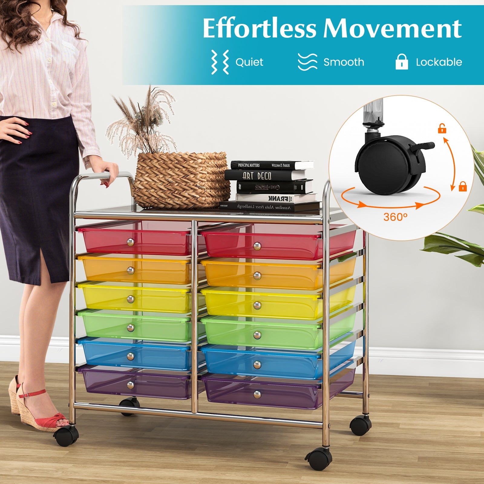 12 Drawers Rolling Storage Cart for Home and Office, Transparent Multicolor File Cabinets at Gallery Canada