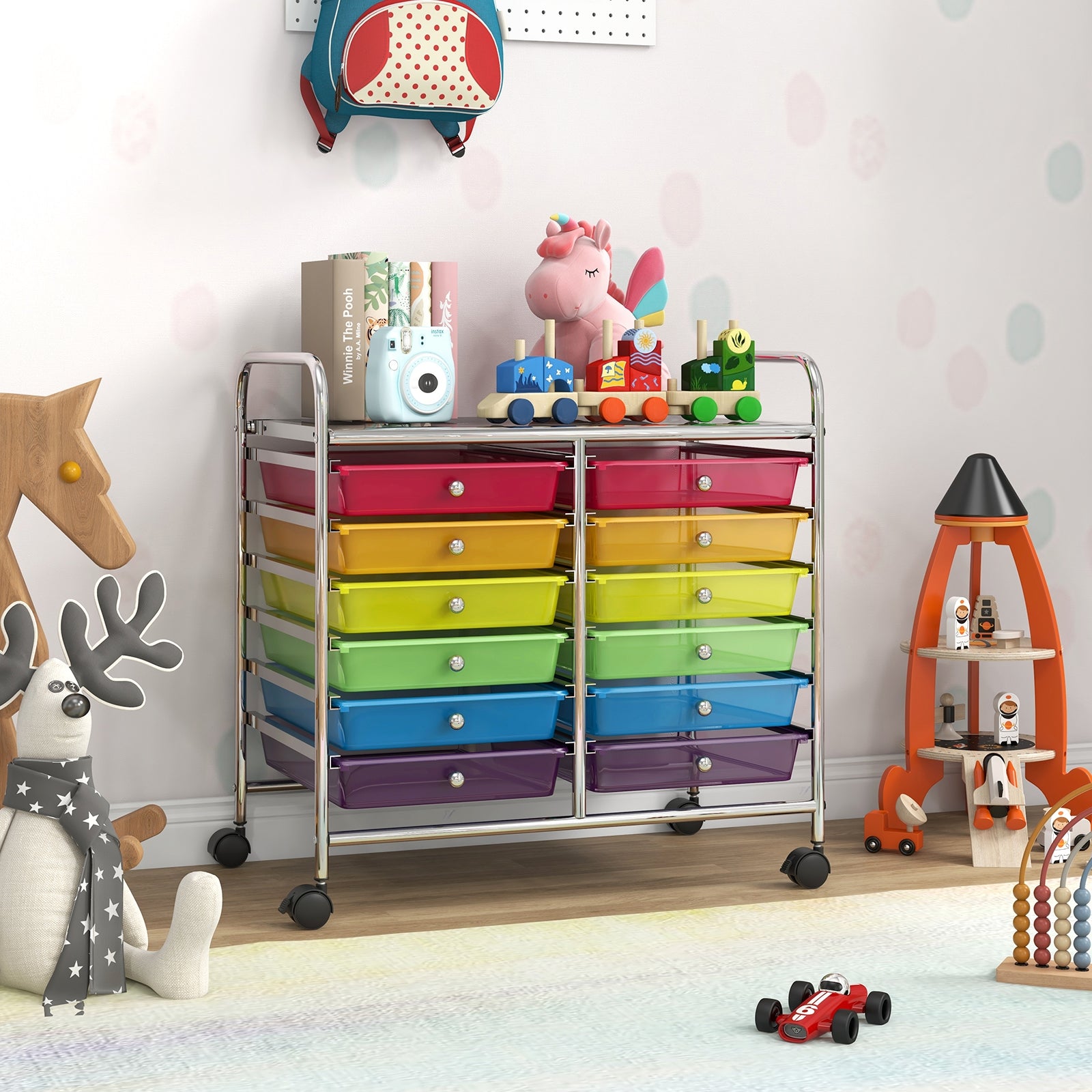 12 Drawers Rolling Storage Cart for Home and Office, Transparent Multicolor File Cabinets at Gallery Canada