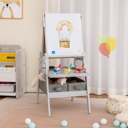 3-in-1 Art Easel for Kids with Magnetic Chalkboard and Whiteboard, Gray