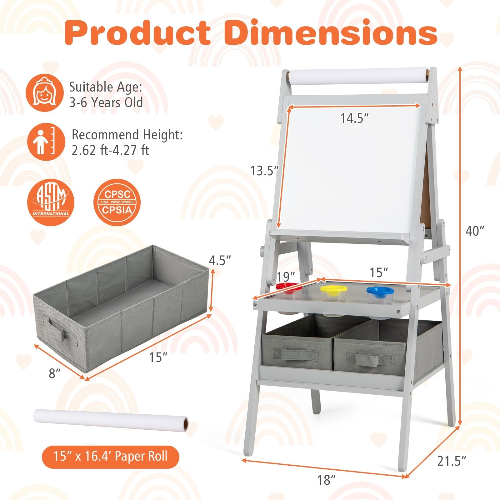 3-in-1 Art Easel for Kids with Magnetic Chalkboard and Whiteboard, Gray Art Easels at Gallery Canada