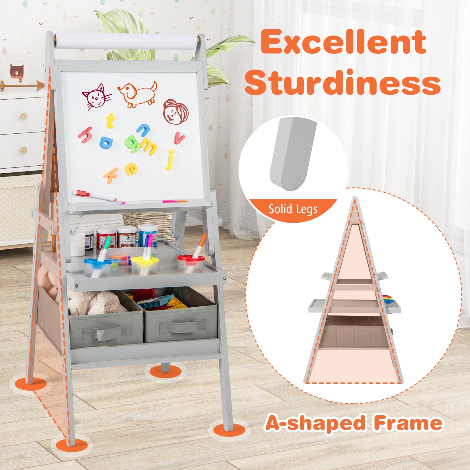 3-in-1 Art Easel for Kids with Magnetic Chalkboard and Whiteboard, Gray Art Easels at Gallery Canada