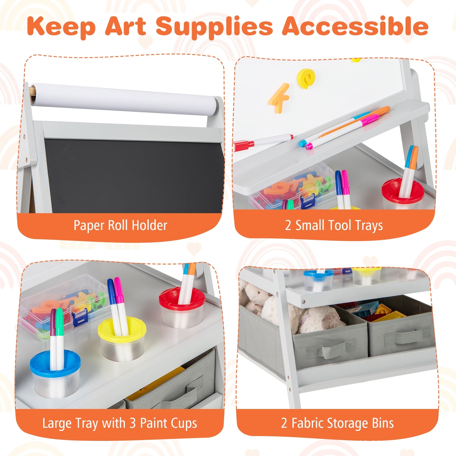 3-in-1 Art Easel for Kids with Magnetic Chalkboard and Whiteboard, Gray Art Easels at Gallery Canada