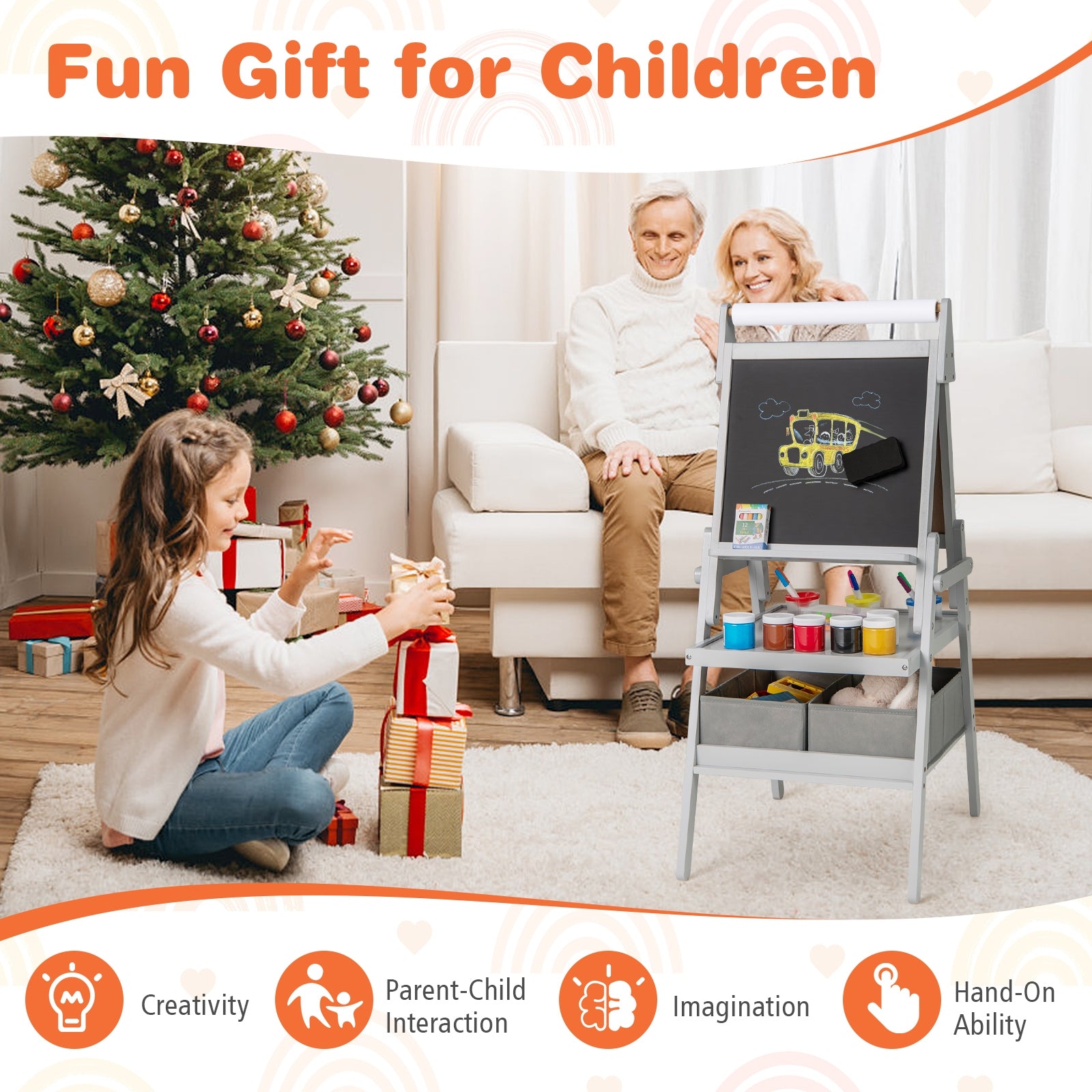 3-in-1 Art Easel for Kids with Magnetic Chalkboard and Whiteboard, Gray Art Easels at Gallery Canada
