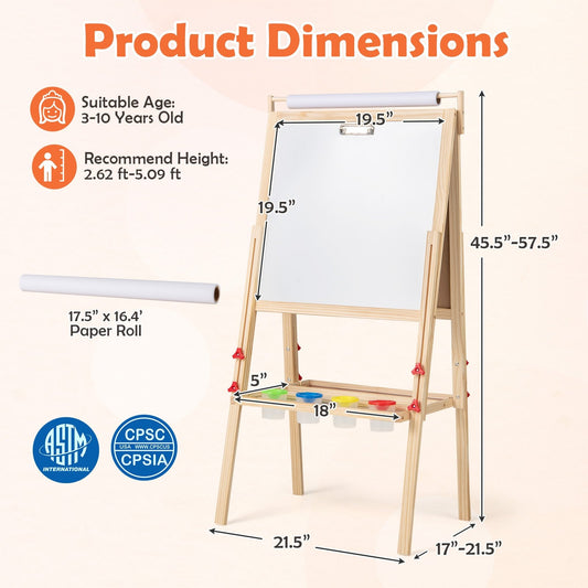 Adjustable Double-sided Easel with 4 Paint Cups-Natutral, Natural Art Easels Natural at Gallery Canada