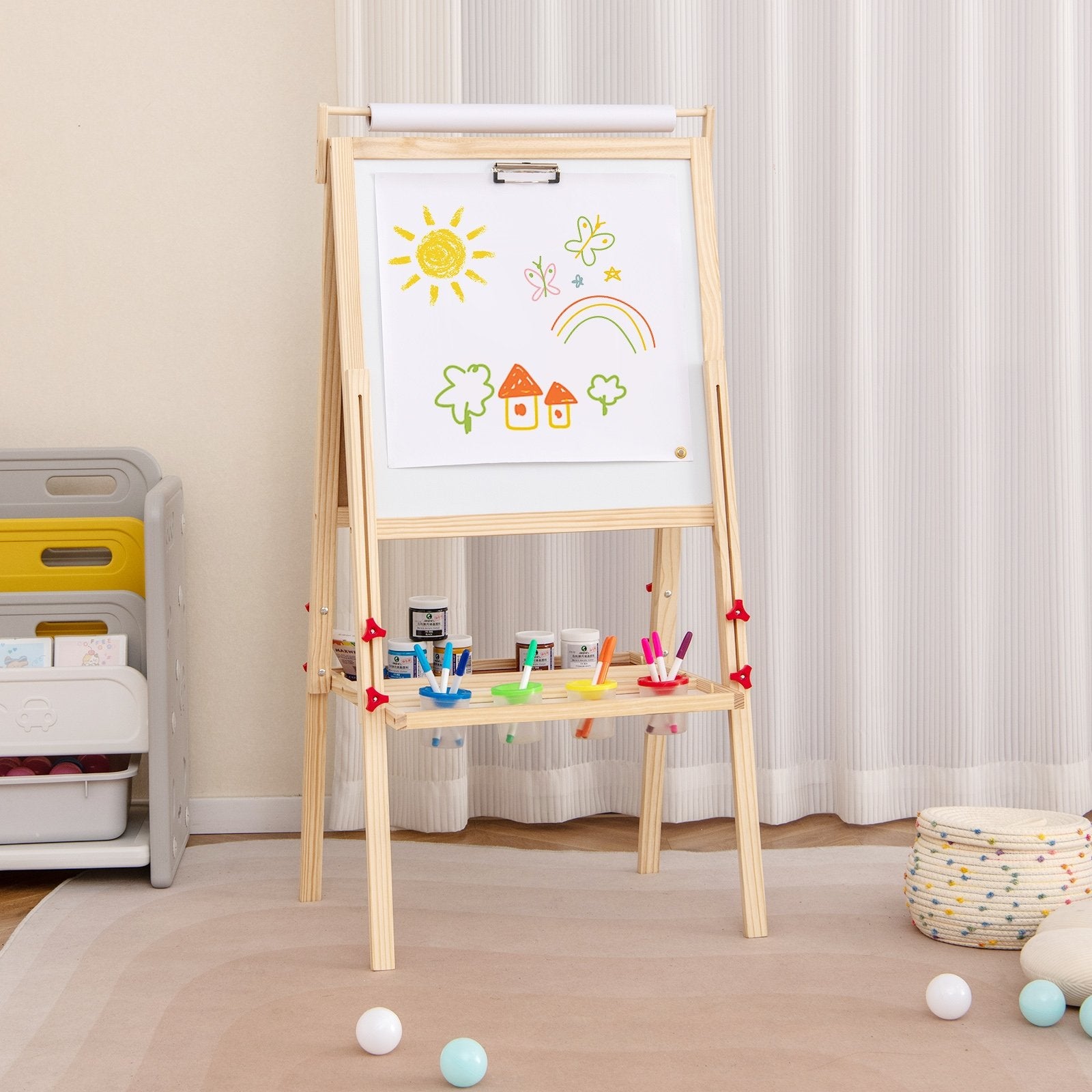 Adjustable Double-sided Easel with 4 Paint Cups-Natutral, Natural Art Easels at Gallery Canada