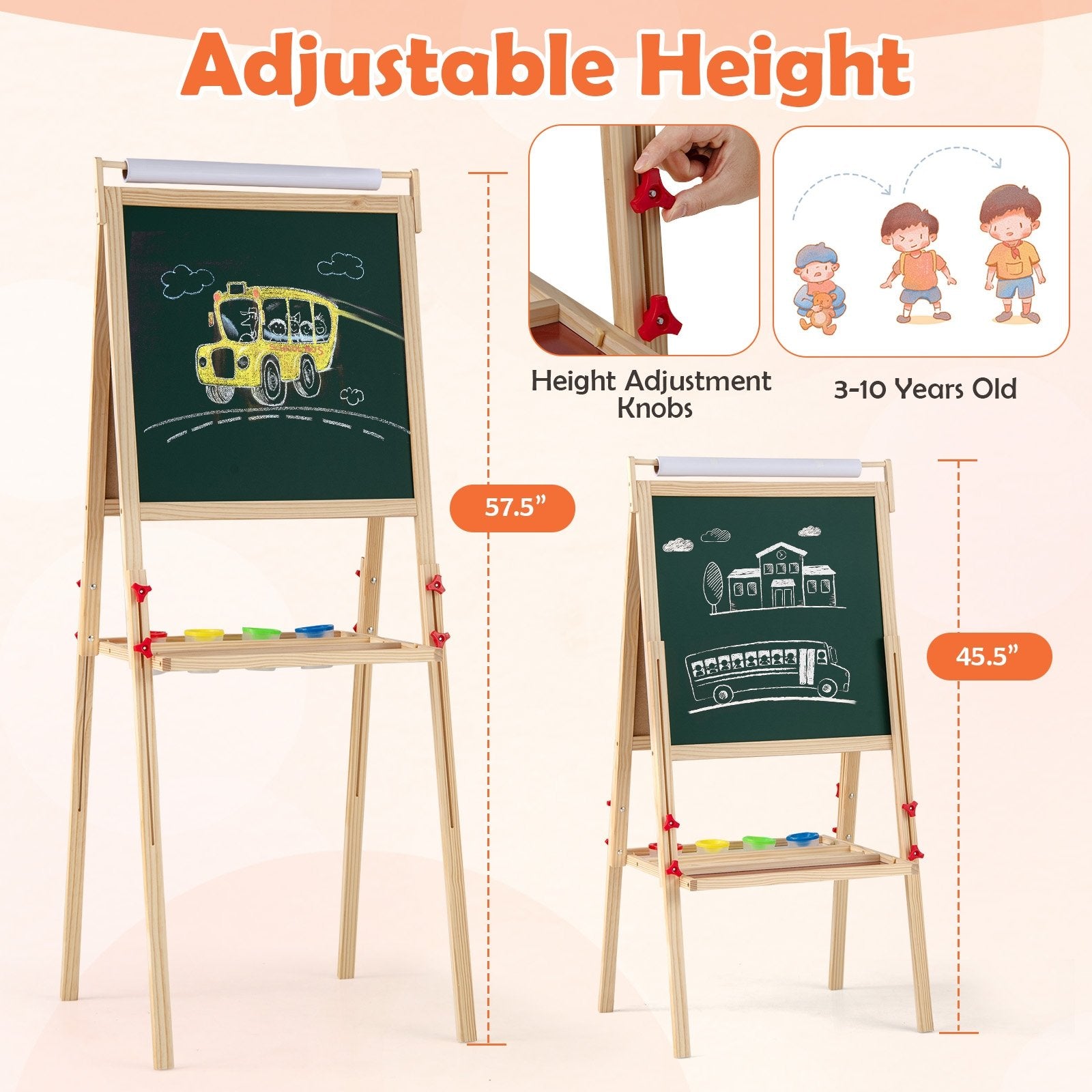 Adjustable Double-sided Easel with 4 Paint Cups-Natutral, Natural Art Easels at Gallery Canada