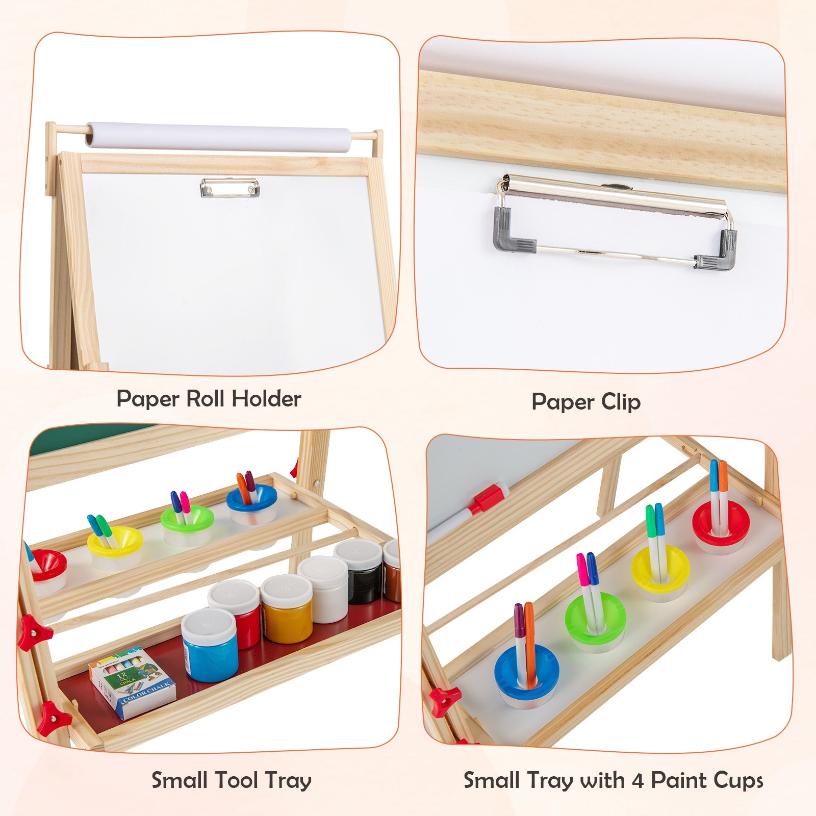Adjustable Double-sided Easel with 4 Paint Cups-Natutral, Natural Art Easels at Gallery Canada
