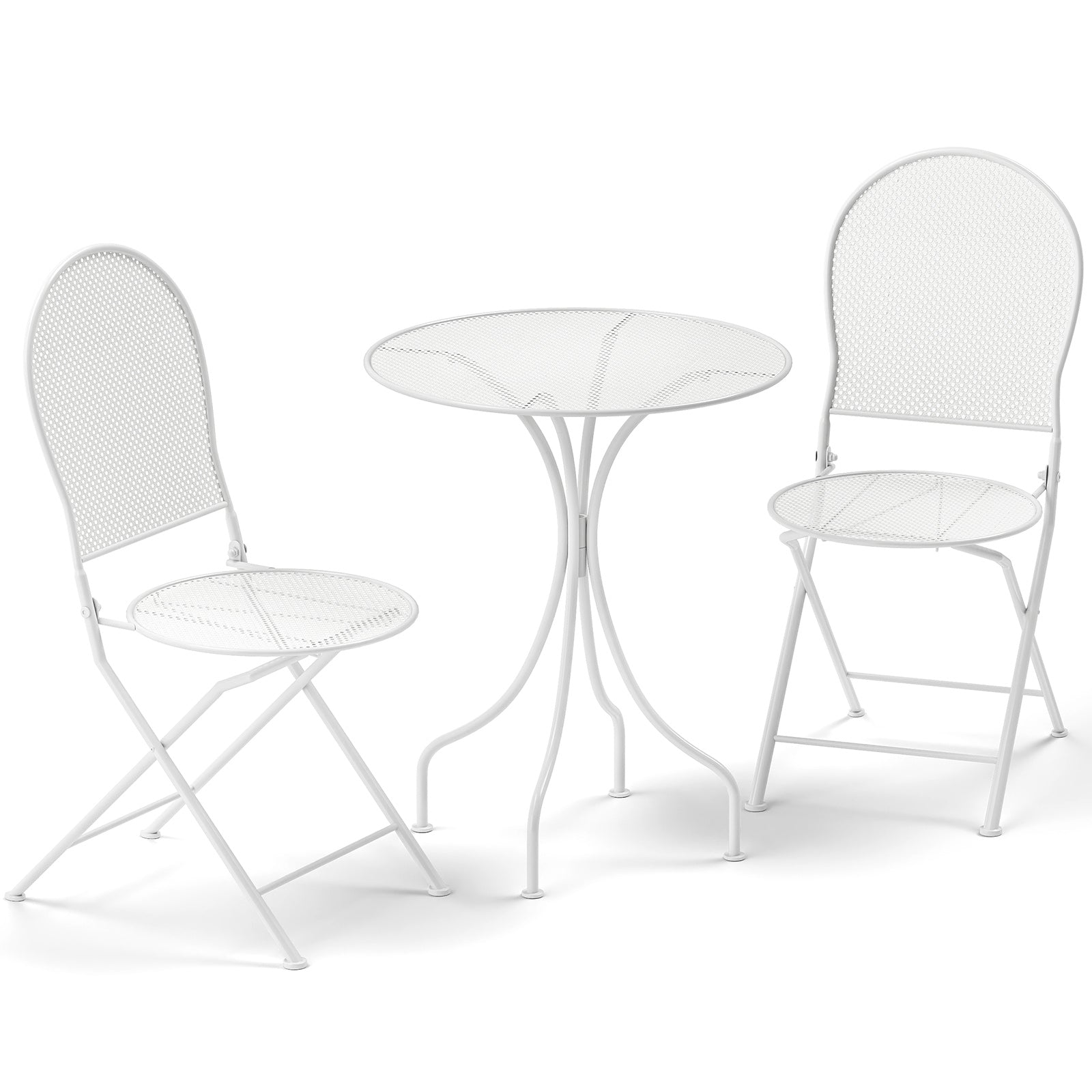 3 Piece Metal Bistro Patio Round Table and 2 Folding Chairs Set, White Patio Dining Sets White at Gallery Canada