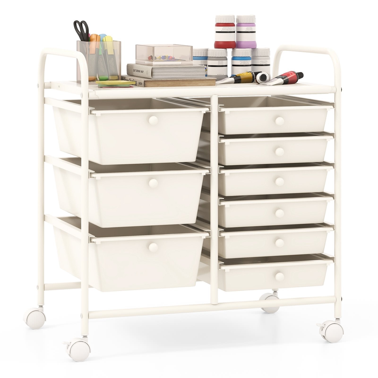 9-Drawer Rolling Storage Cart with Colorful Drawers and Metal Frame, White File Cabinets at Gallery Canada