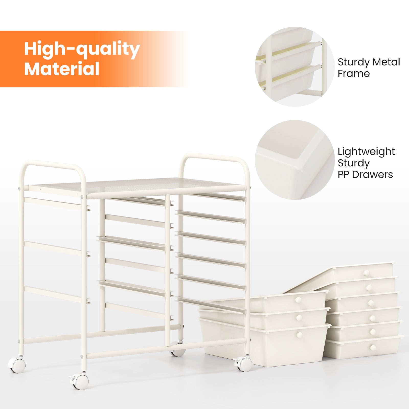 9-Drawer Rolling Storage Cart with Colorful Drawers and Metal Frame, White File Cabinets at Gallery Canada