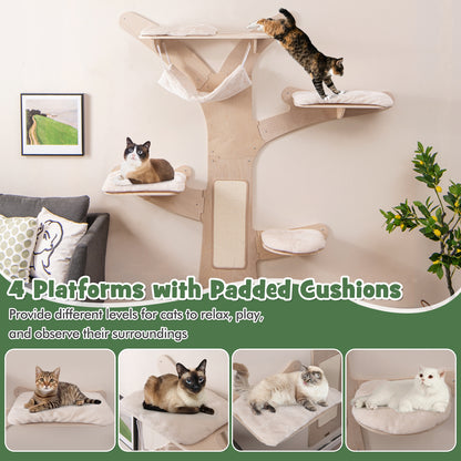 Wall-Mounted Cat Tower with Hammock Platforms and Sisal Scratching Mat, Natural Cat Trees Condos & Scratchers   at Gallery Canada