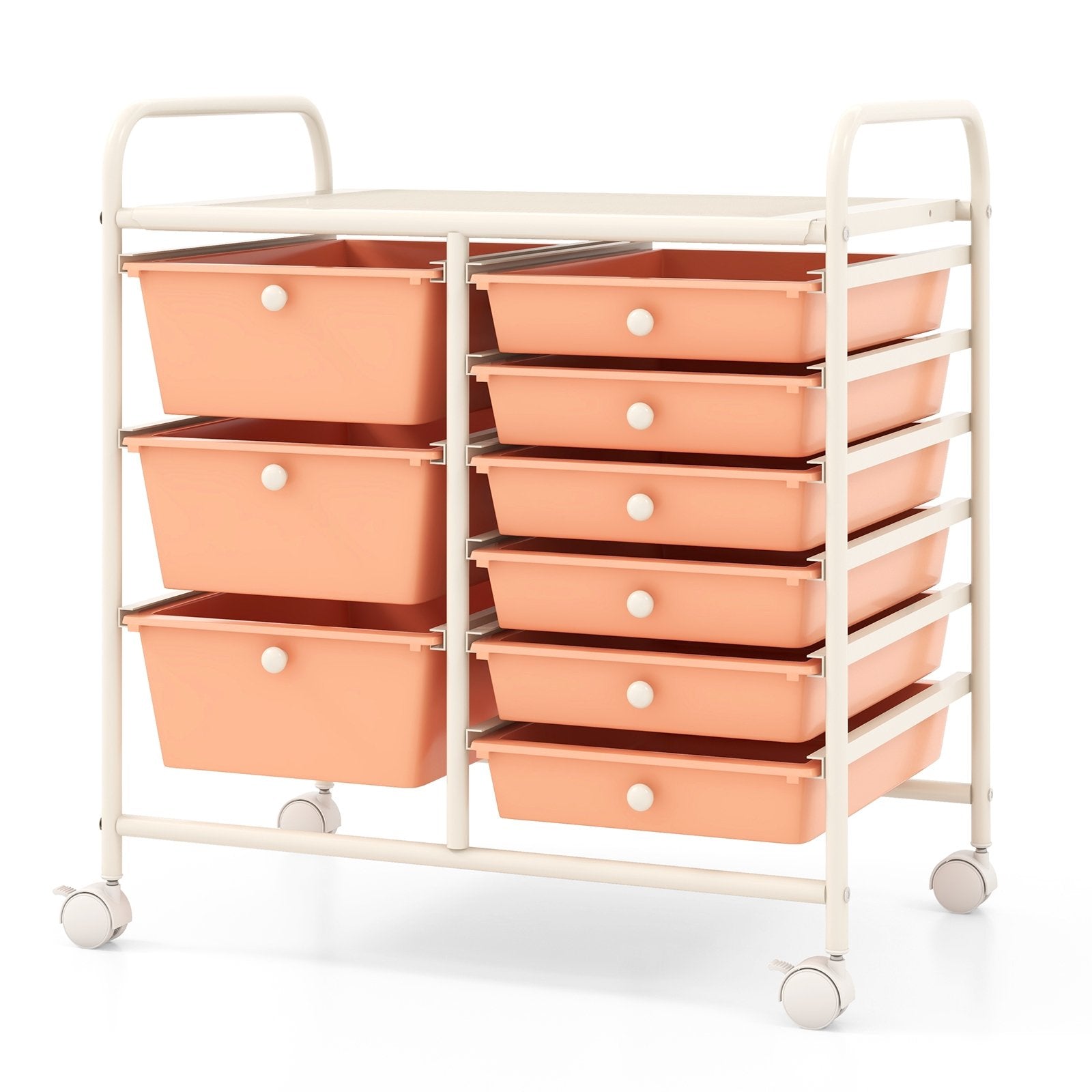 9-Drawer Rolling Storage Cart with Colorful Drawers and Metal Frame, Peach File Cabinets Peach at Gallery Canada