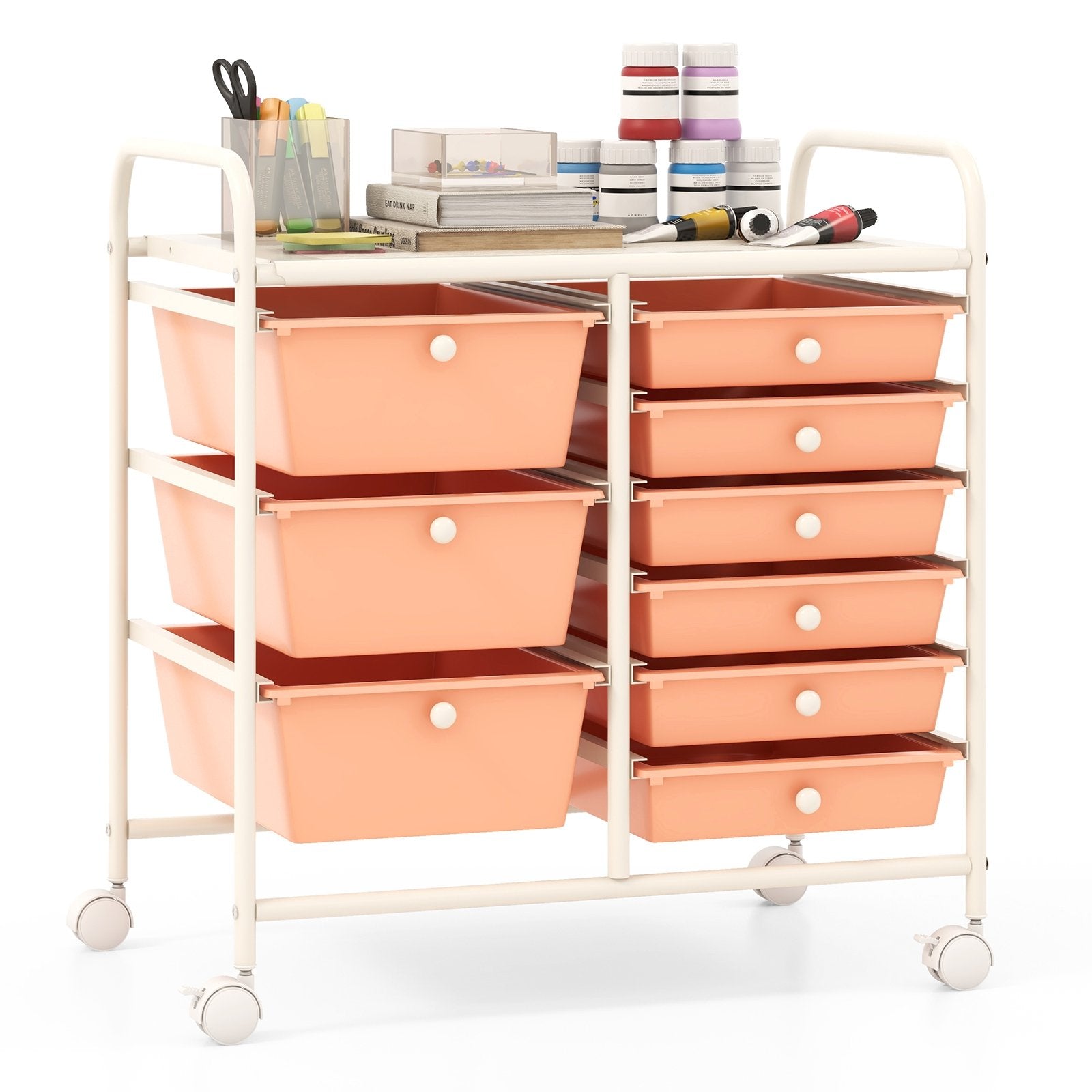 9-Drawer Rolling Storage Cart with Colorful Drawers and Metal Frame, Peach File Cabinets at Gallery Canada