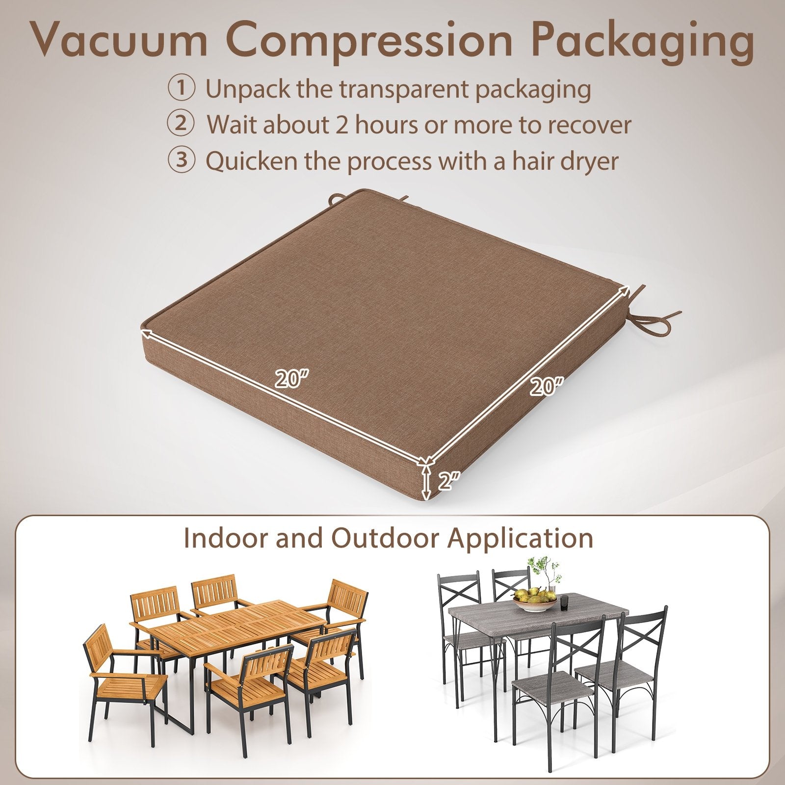Outdoor Chair Cushion Set of 2 Waterproof Fade-Resistant Olefin Seat Cushions, Brown Outdoor Furniture Accessories at Gallery Canada