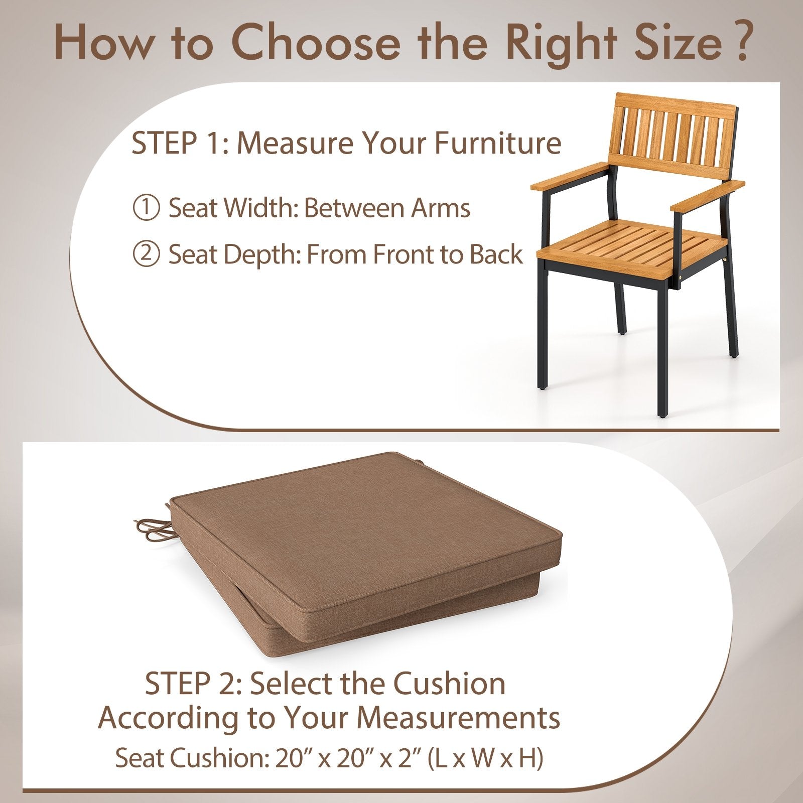 Outdoor Chair Cushion Set of 2 Waterproof Fade-Resistant Olefin Seat Cushions, Brown Outdoor Furniture Accessories at Gallery Canada