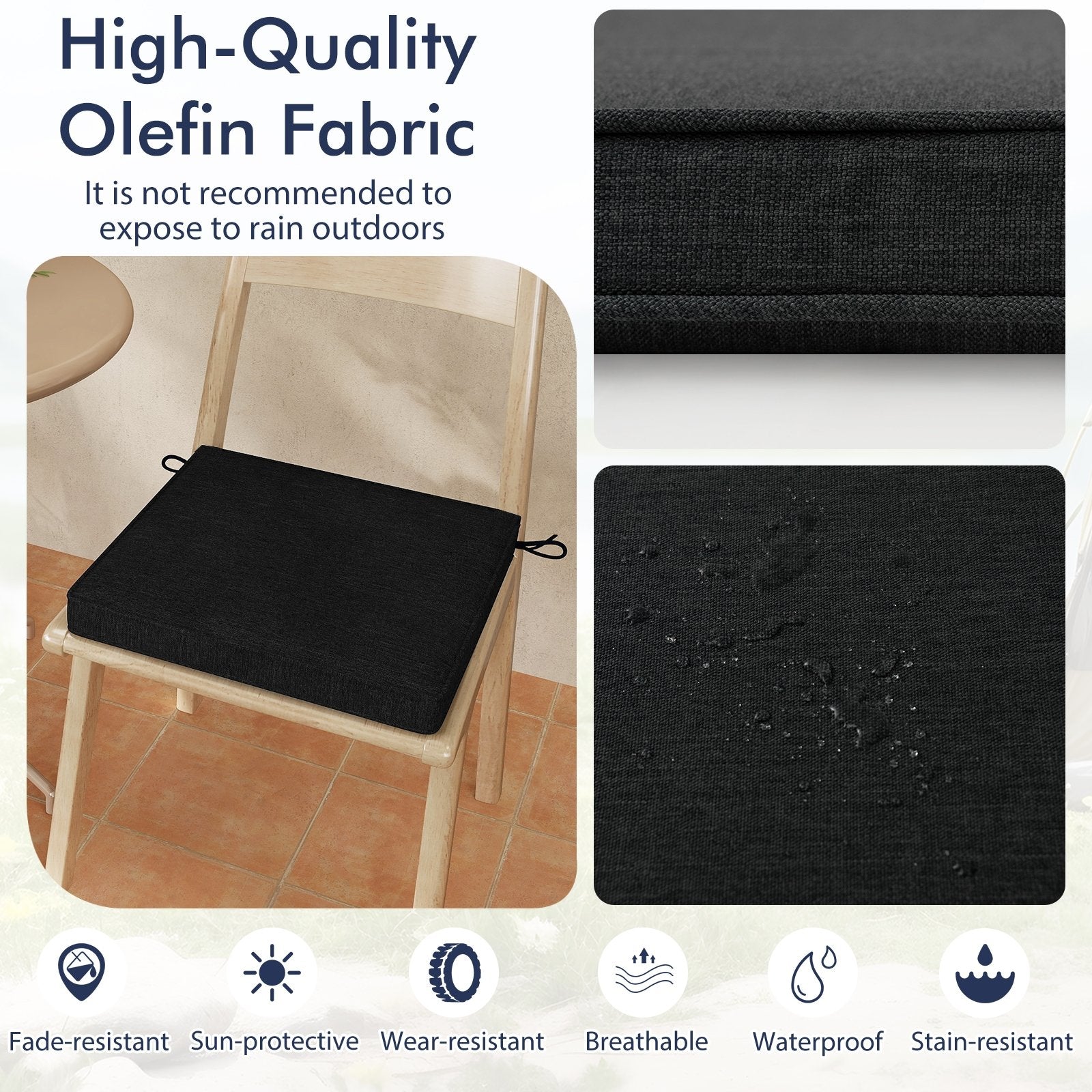 Outdoor Chair Cushion Set of 2 Waterproof Fade-Resistant Olefin Seat Cushions, Black Outdoor Furniture Accessories at Gallery Canada