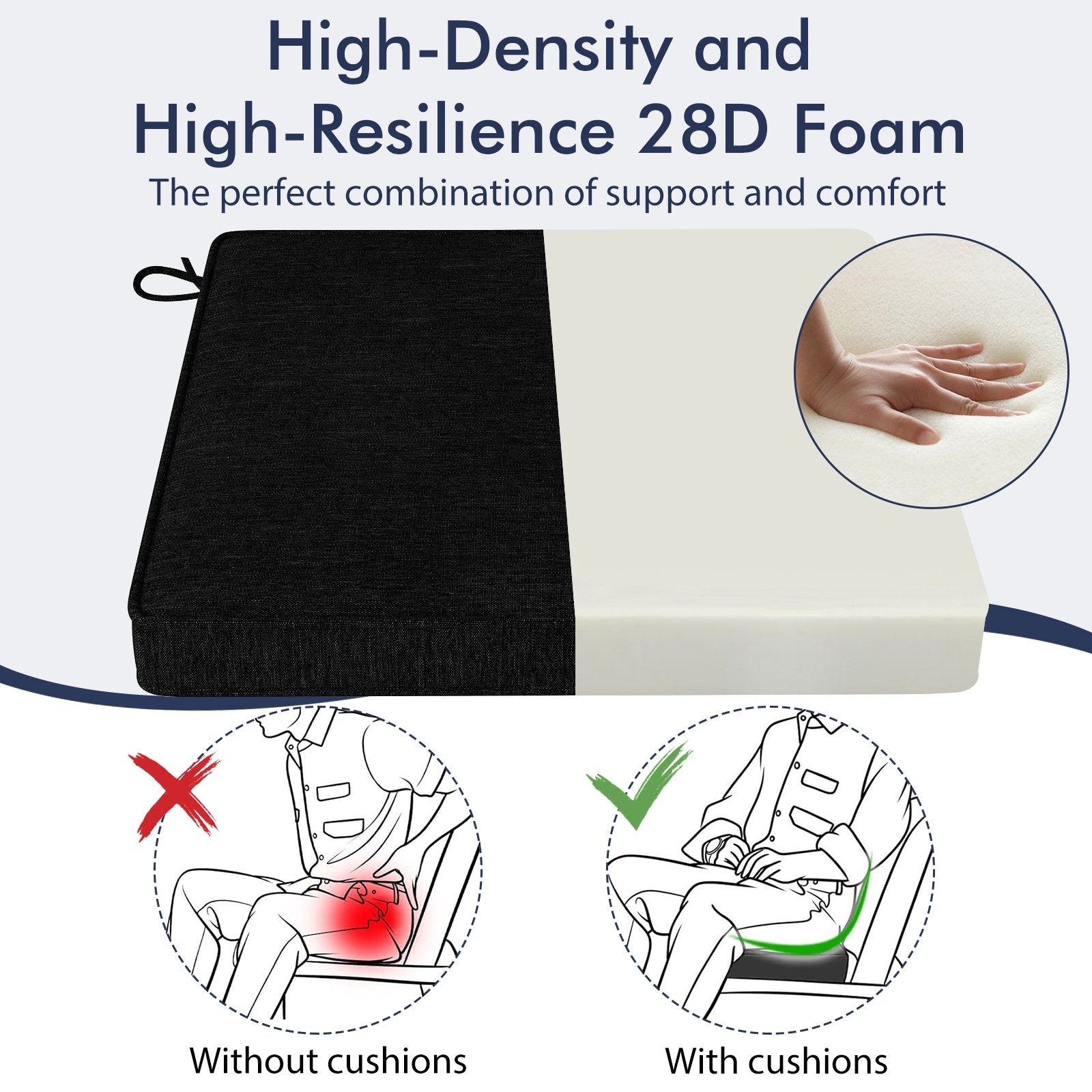 Outdoor Chair Cushion Set of 2 Waterproof Fade-Resistant Olefin Seat Cushions, Black Outdoor Furniture Accessories at Gallery Canada