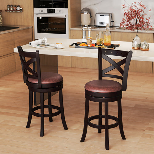 26/30 Inch Swivel Bar Stools Set of 2 Bar Chairs with Padded Seat-26 inches, Coffee