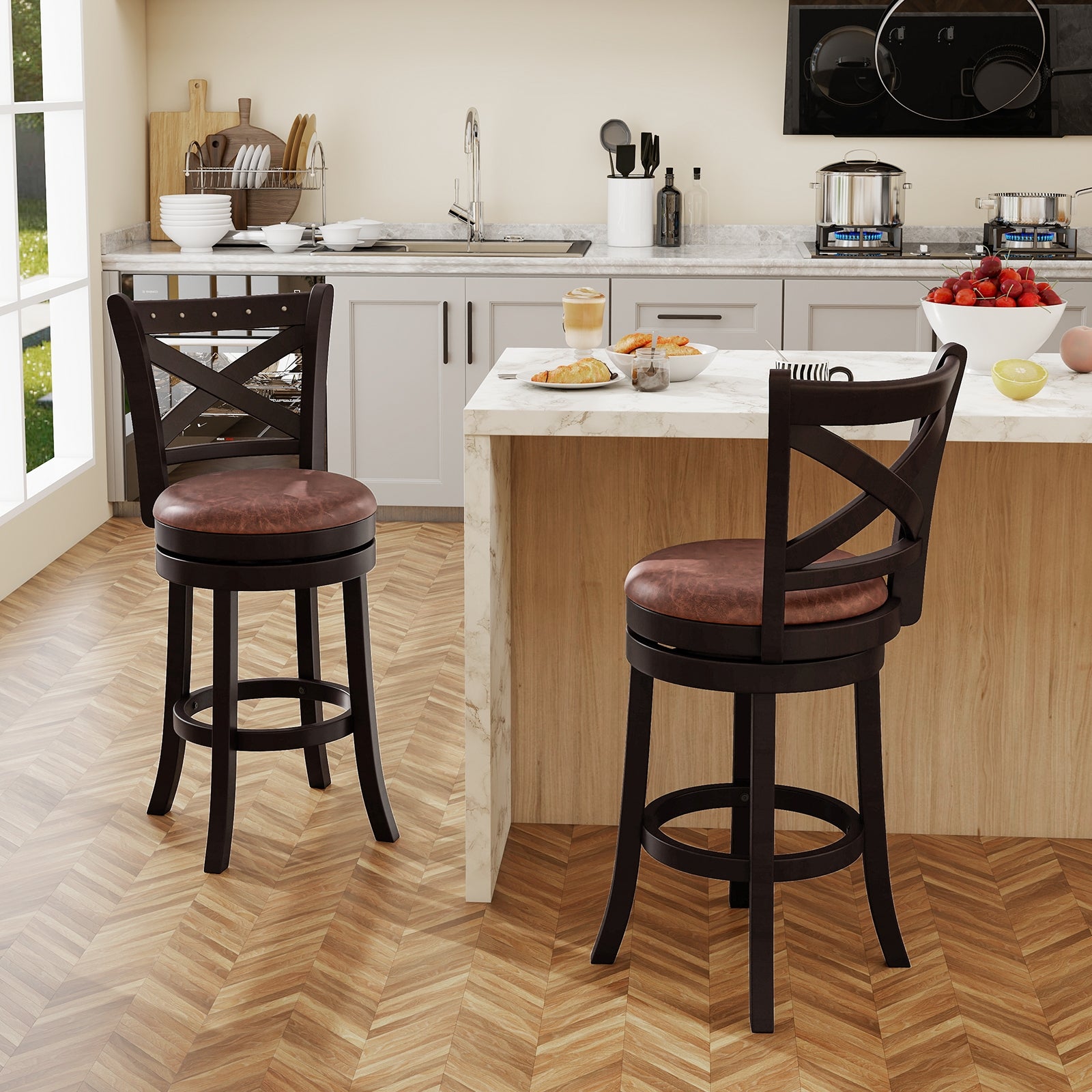 26/30 Inch Swivel Bar Stools Set of 2 Bar Chairs with Padded Seat-26 inches, Coffee Bar Stools at Gallery Canada