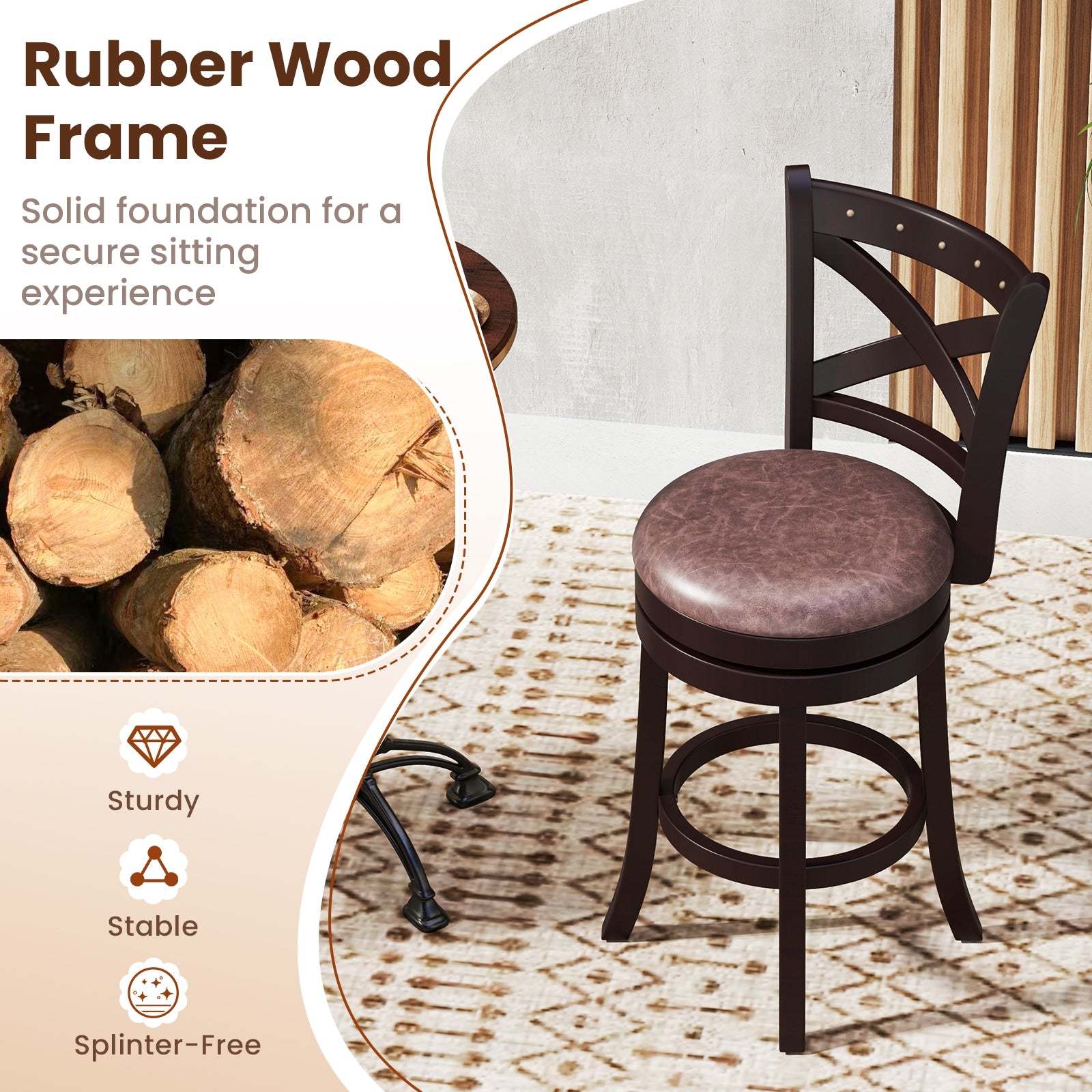 26/30 Inch Swivel Bar Stools Set of 2 Bar Chairs with Padded Seat-26 inches, Coffee Bar Stools at Gallery Canada