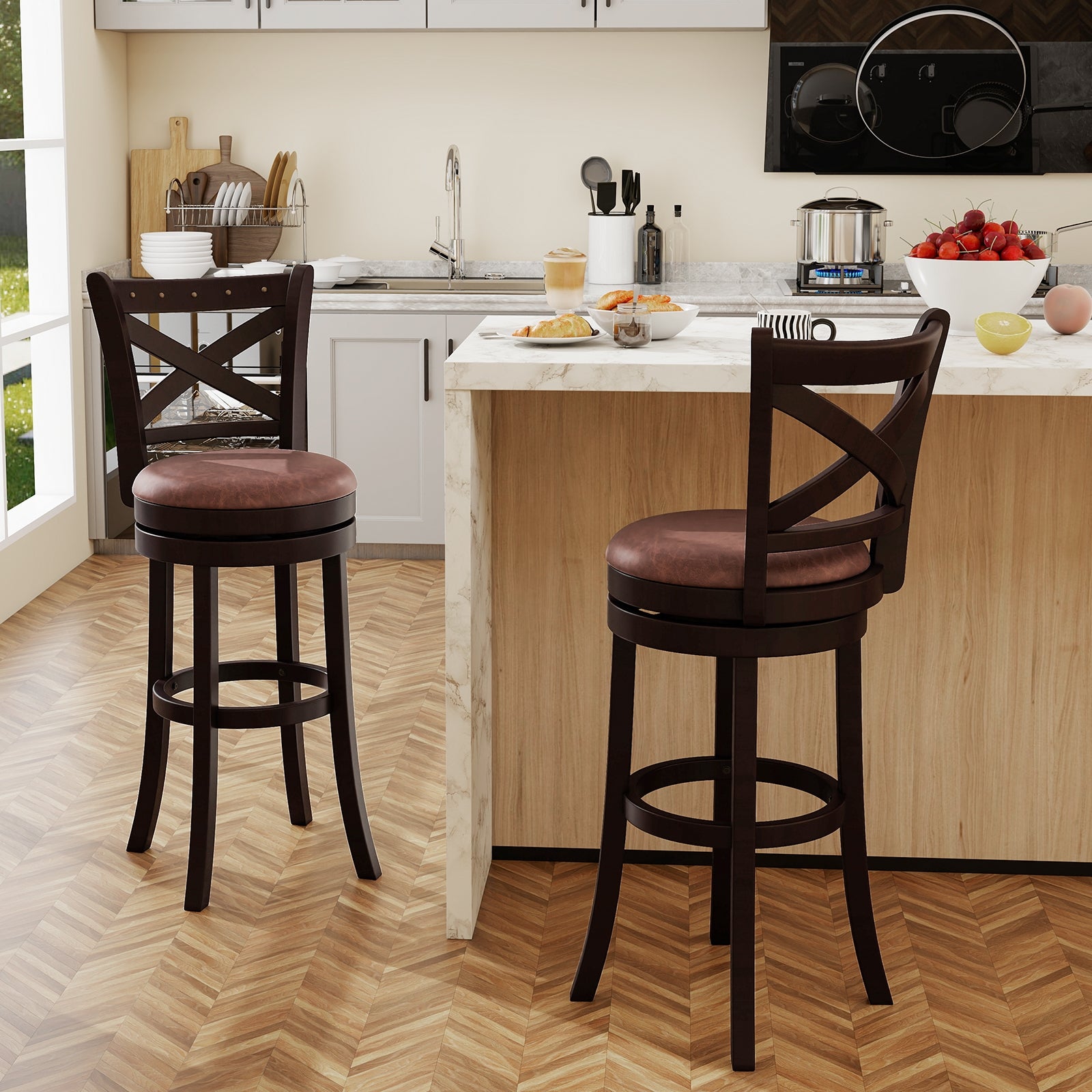 26/30 Inch Swivel Bar Stools Set of 2 Bar Chairs with Padded Seat-30 inches, Coffee Bar Stools at Gallery Canada