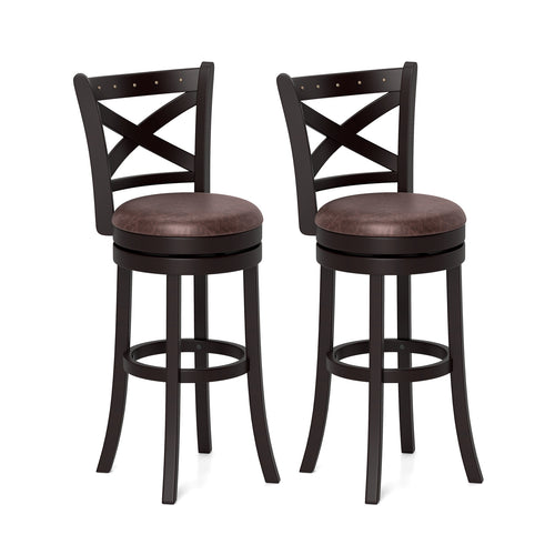 26/30 Inch Swivel Bar Stools Set of 2 Bar Chairs with Padded Seat-30 inches, Coffee