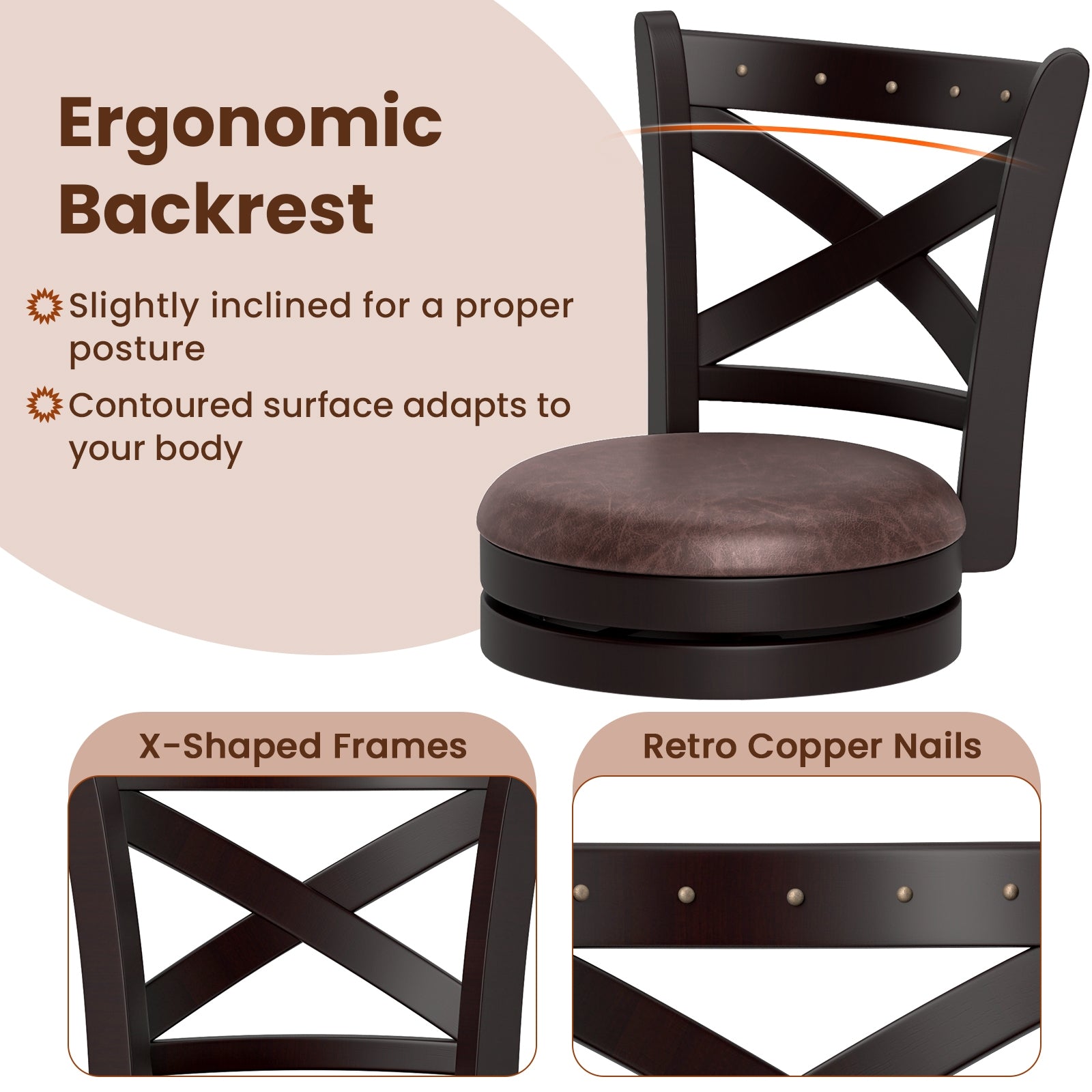 26/30 Inch Swivel Bar Stools Set of 2 Bar Chairs with Padded Seat-30 inches, Coffee Bar Stools at Gallery Canada