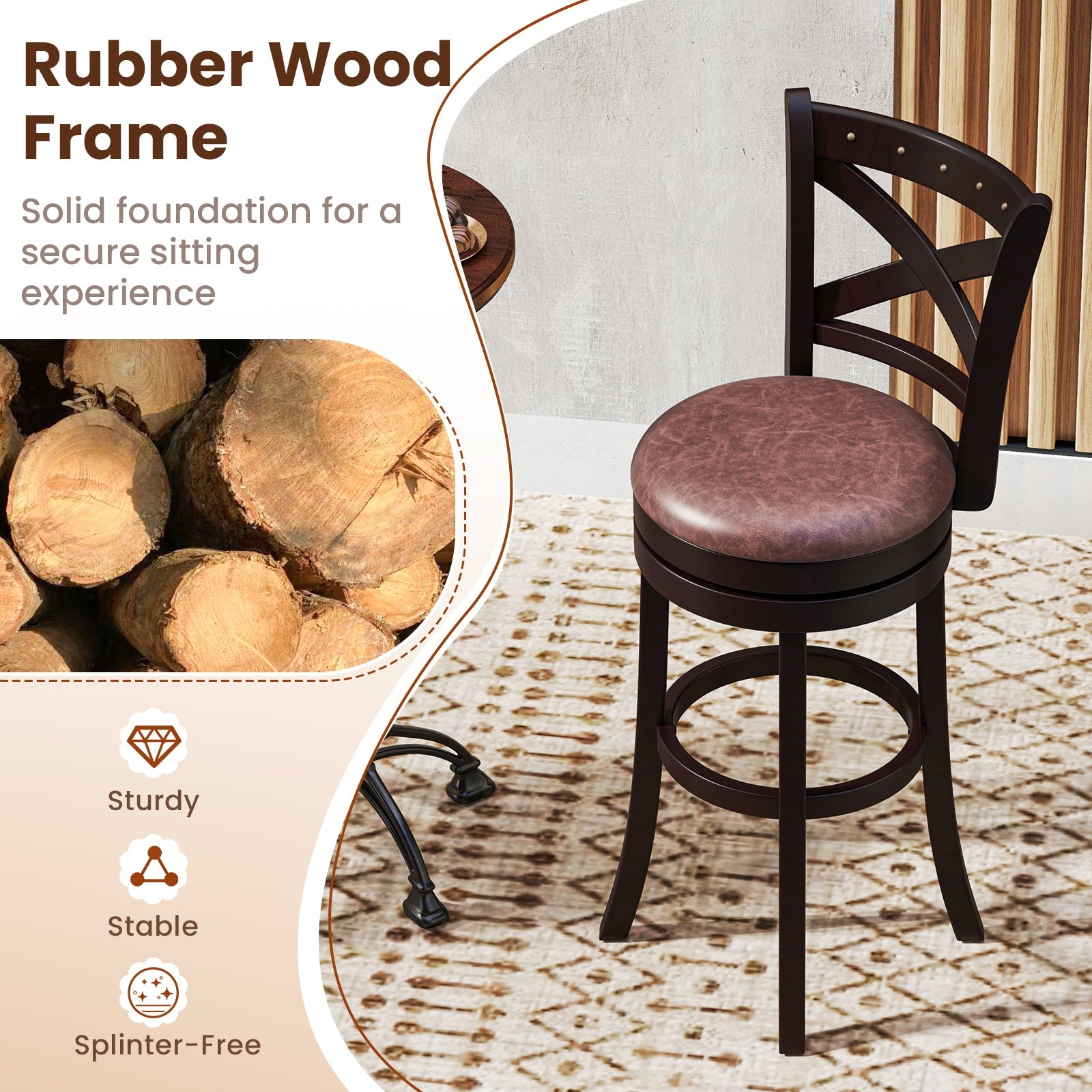26/30 Inch Swivel Bar Stools Set of 2 Bar Chairs with Padded Seat-30 inches, Coffee Bar Stools at Gallery Canada