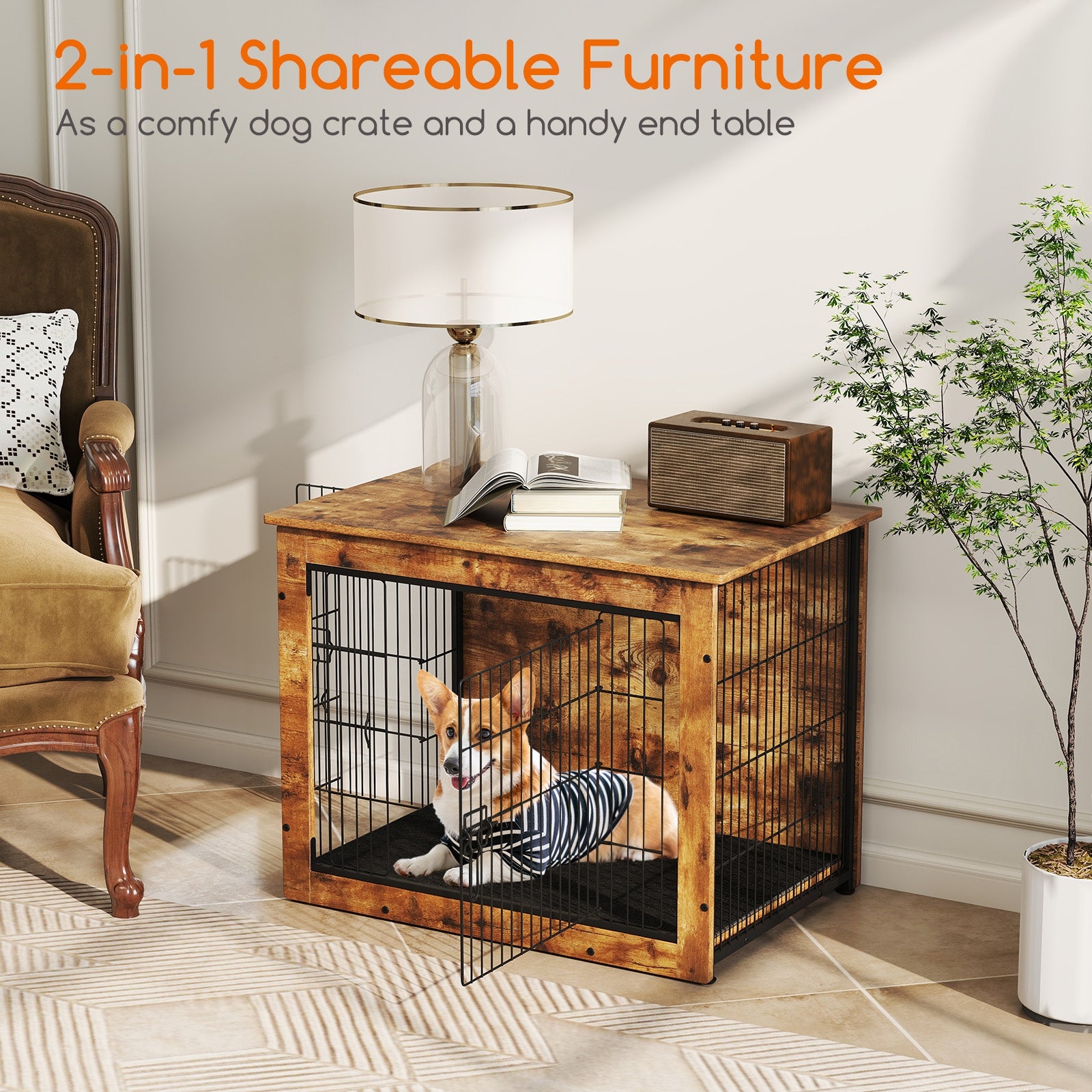 Dog Crate Furniture with Cushion and Double Doors for Small/Medium Dogs-33 Inches Dog Kennels at Gallery Canada