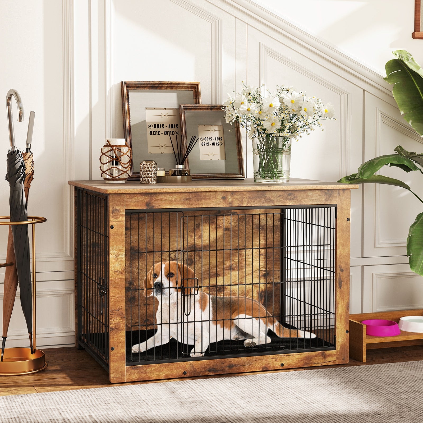 Dog Crate Furniture with Cushion and Double Doors for Small/Medium Dogs-37 Inches Dog Kennels at Gallery Canada